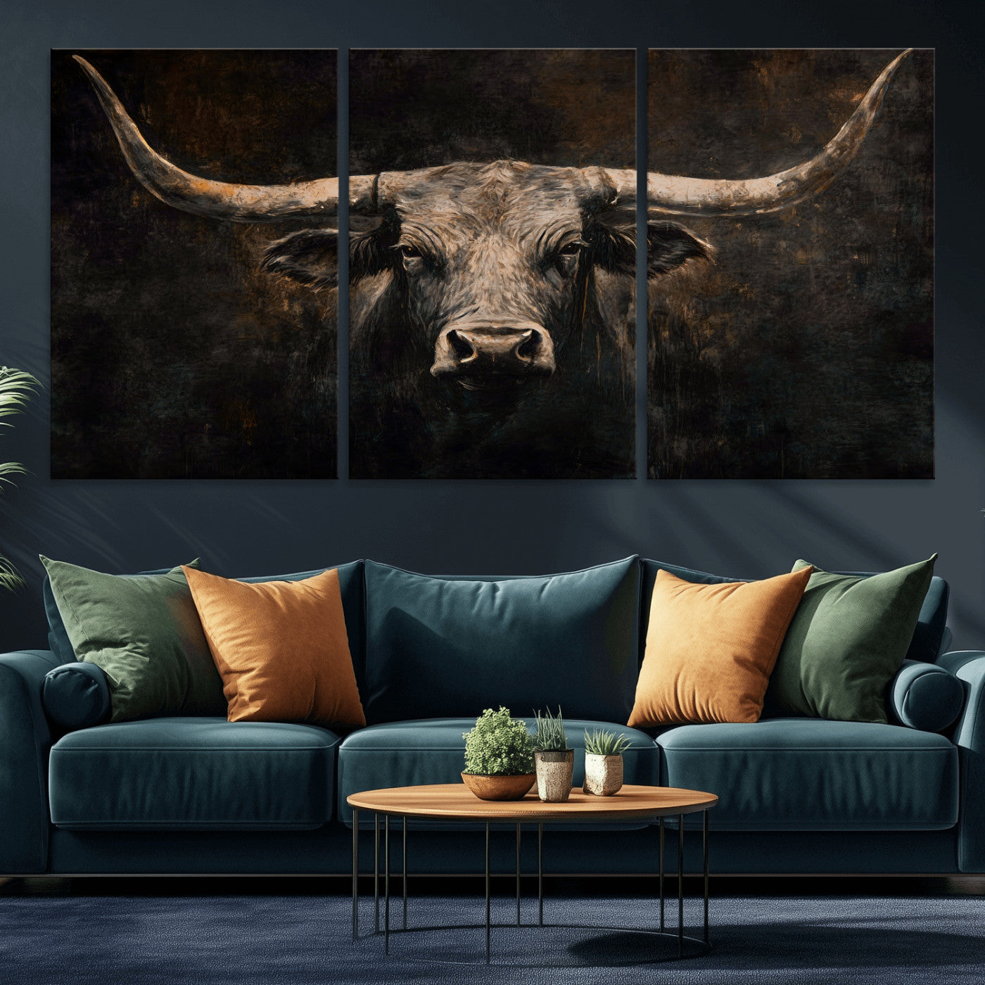 15731200-MGV-CV-36X24 - Vintage Longhorn Bull Wall Art Canvas Print – Rustic Western Cattle Artwork for Farmhouse, Ranch, Cabin, and Office Decor