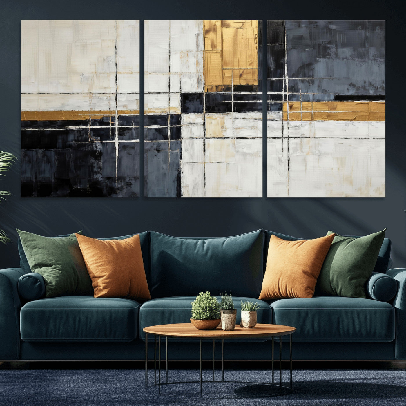 78975677-MGV-CV-36X24 - Gold Abstract Wall Art Canvas Print, Modern Luxury Geometric Painting Wall Decor for Living Room and Office
