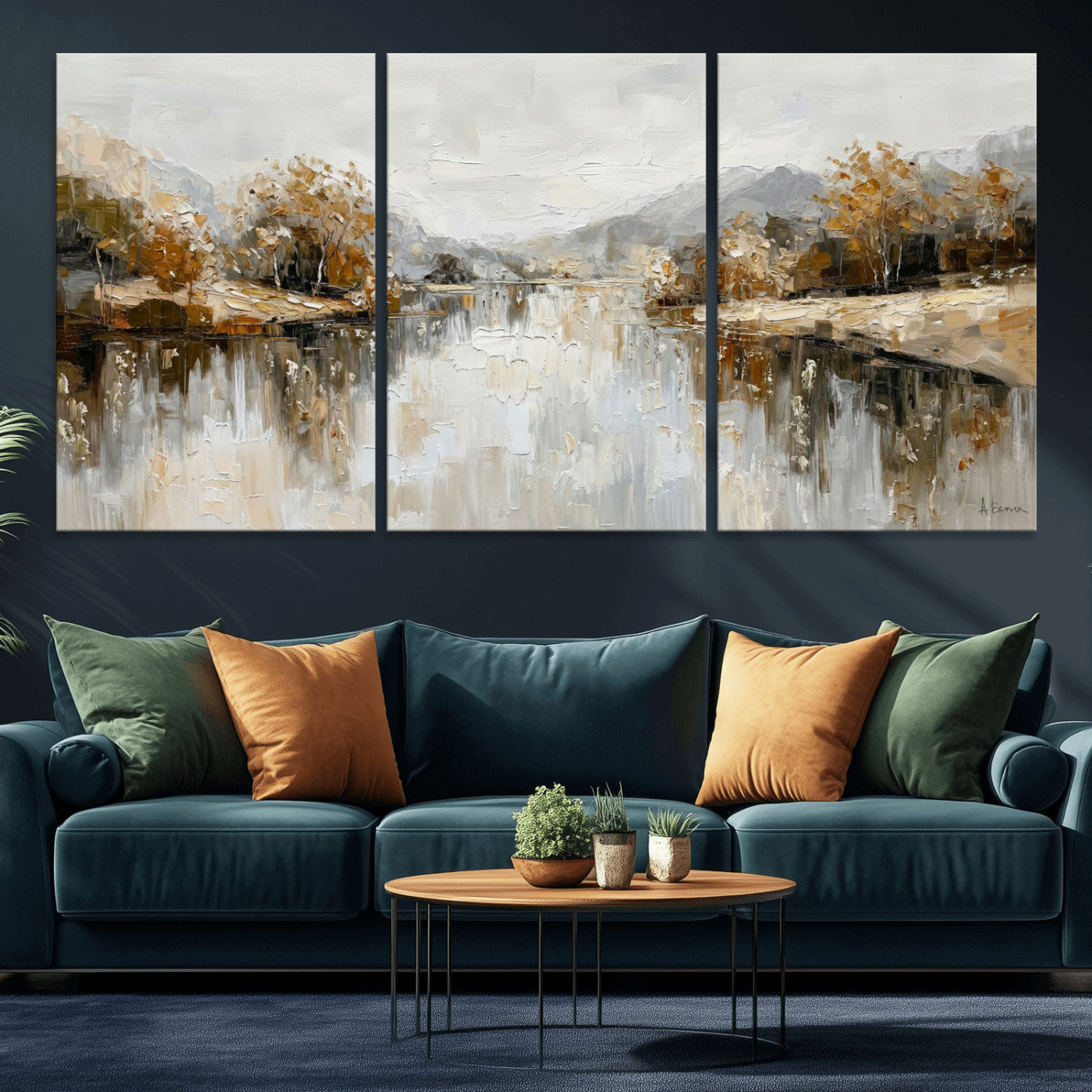 75820239-MGV-CV-36X24 - Abstract Landscape Wall Art Canvas Print, Modern Lake Printing Wall Decor for Contemporary Interiors