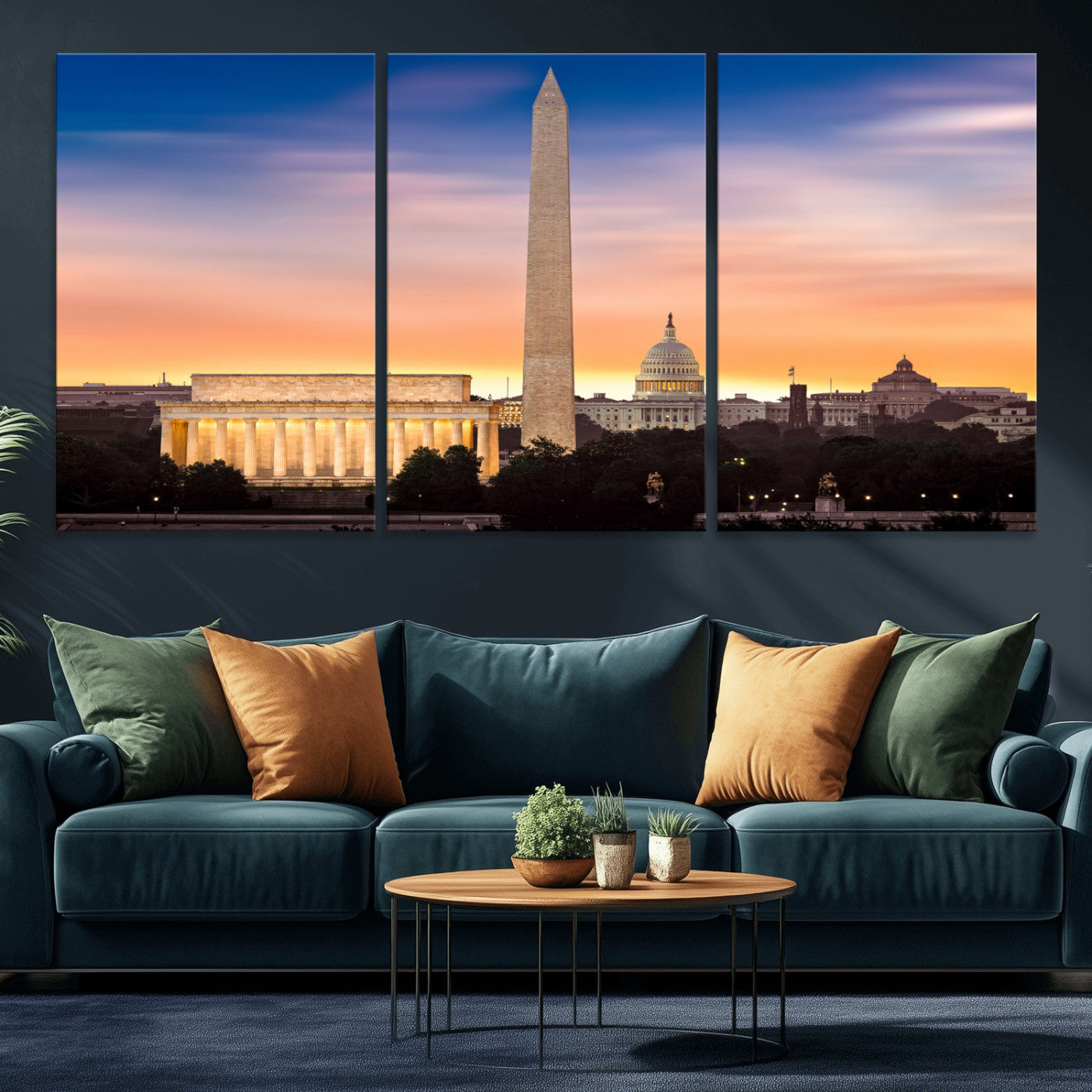72704063-MGV-CV-36X24 - Washington DC Skyline Wall Art Canvas Print – Lincoln Memorial, Washington Monument & Capitol Artwork Print