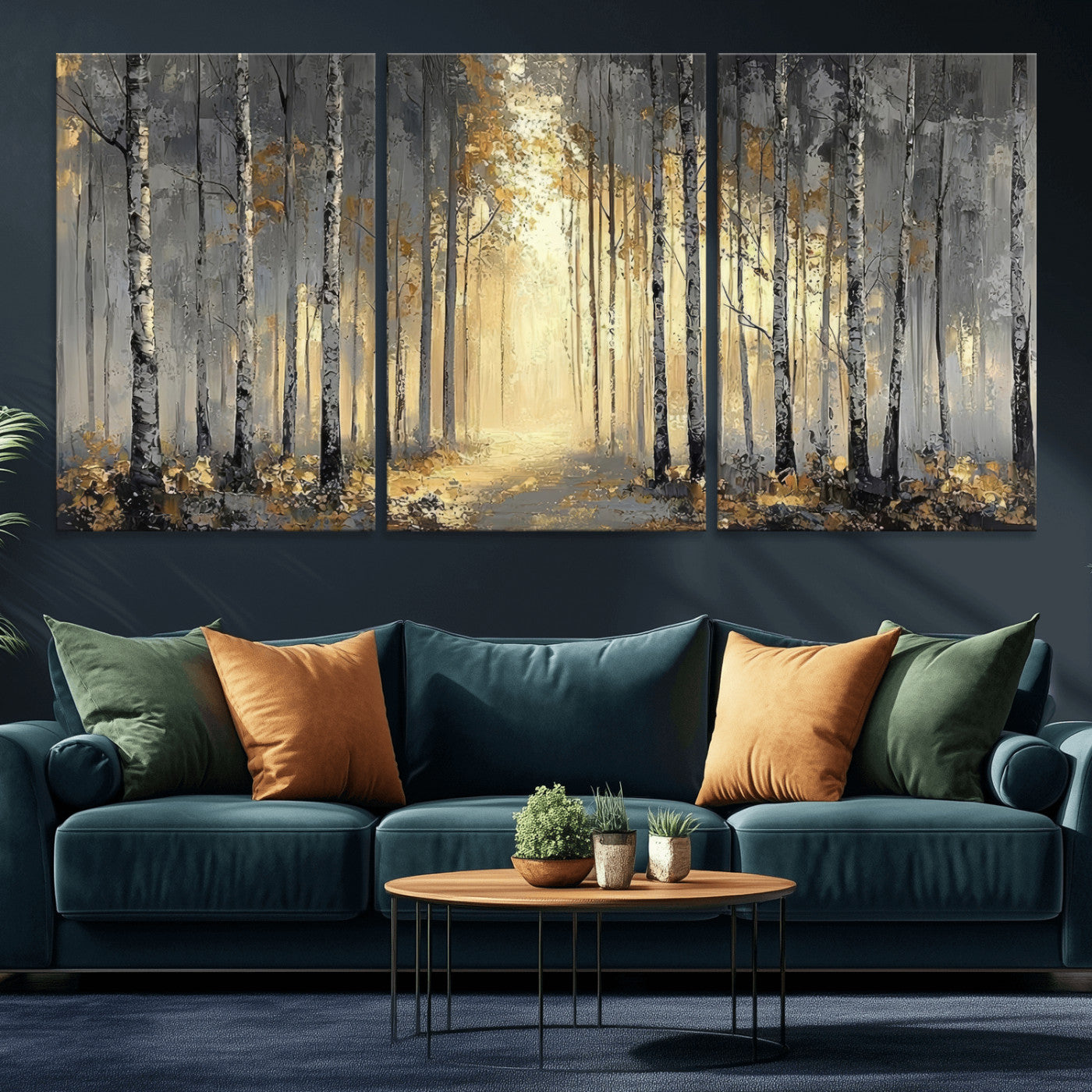41017042-MGV-CV-36X24 - Abstract Birch Forest Wall Art Canvas Print – Modern Neutral Woodland Landscape Artwork for Living Room Decor