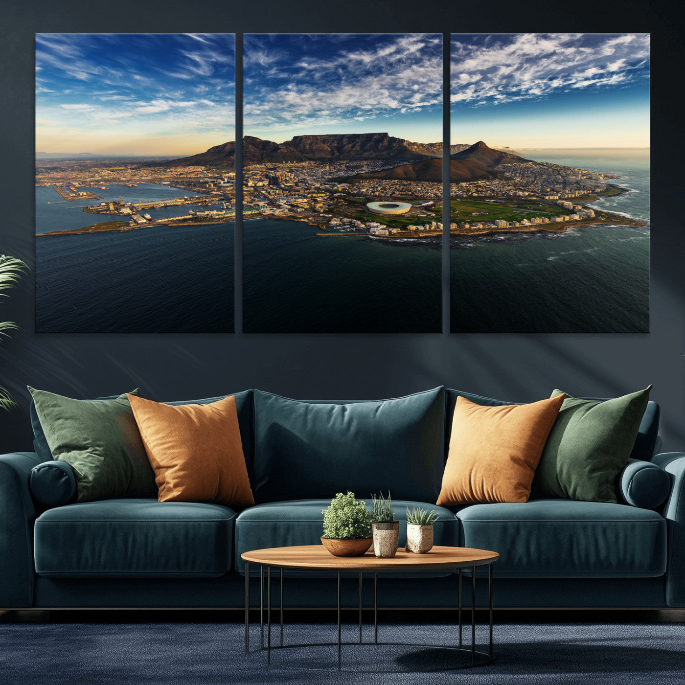 14654591-MGV-CV-36X24 - Cape Town Skyline Wall Art Canvas Print – Table Mountain Coastal Cityscape Artwork for Modern Office Decor
