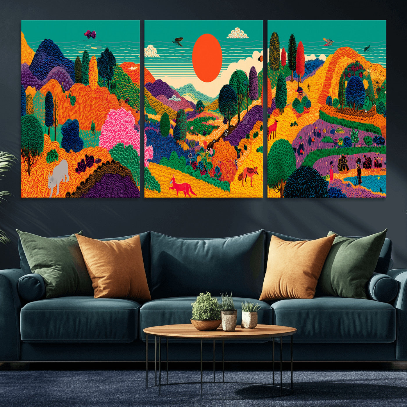 45710397-MGV-CV-48X32-3P - Colorful Japanese Landscape Print: Maximalist Panoramic Wall Art
