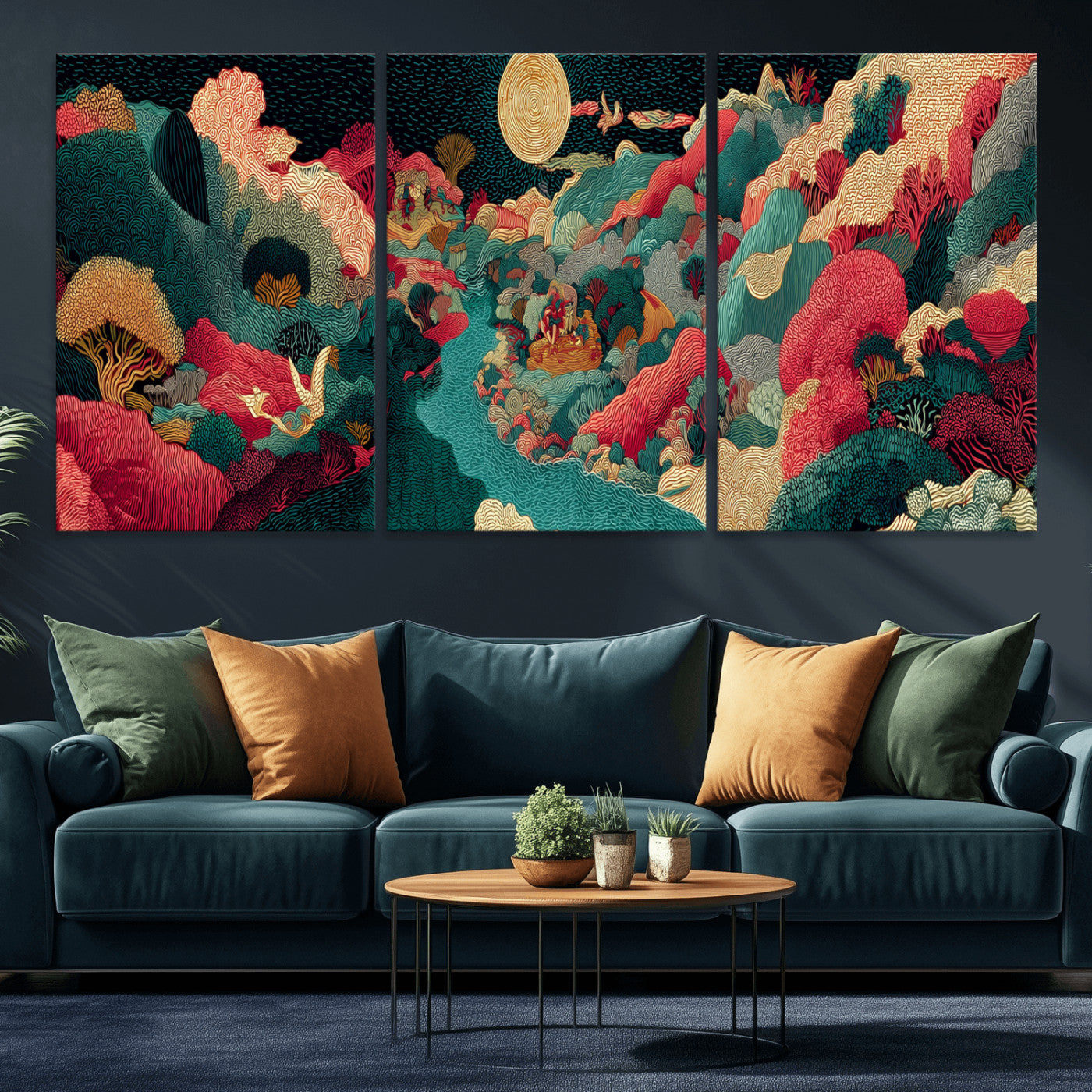 36816259-MGV-CV-48X32-3P - Colorful Japanese Landscape Print: Maximalist Panoramic Wall Art