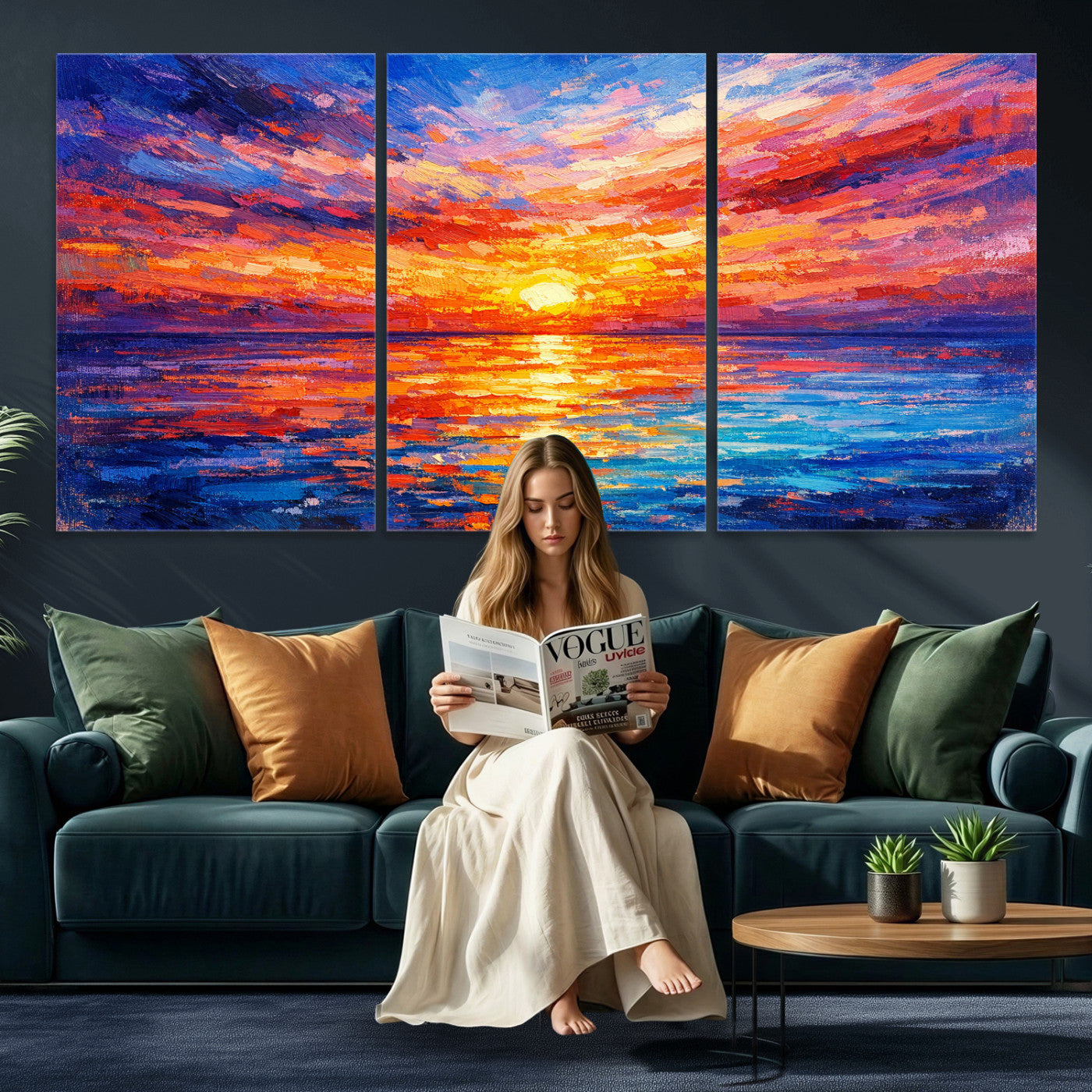 54915078-MGV-CV-36X24 - Colorful Knife Ocean Sunset Canvas — Orange Pink Teal Expressionist Sea Print | Colorful Coastal Wall Art | Vibrant Beach Decor Gift