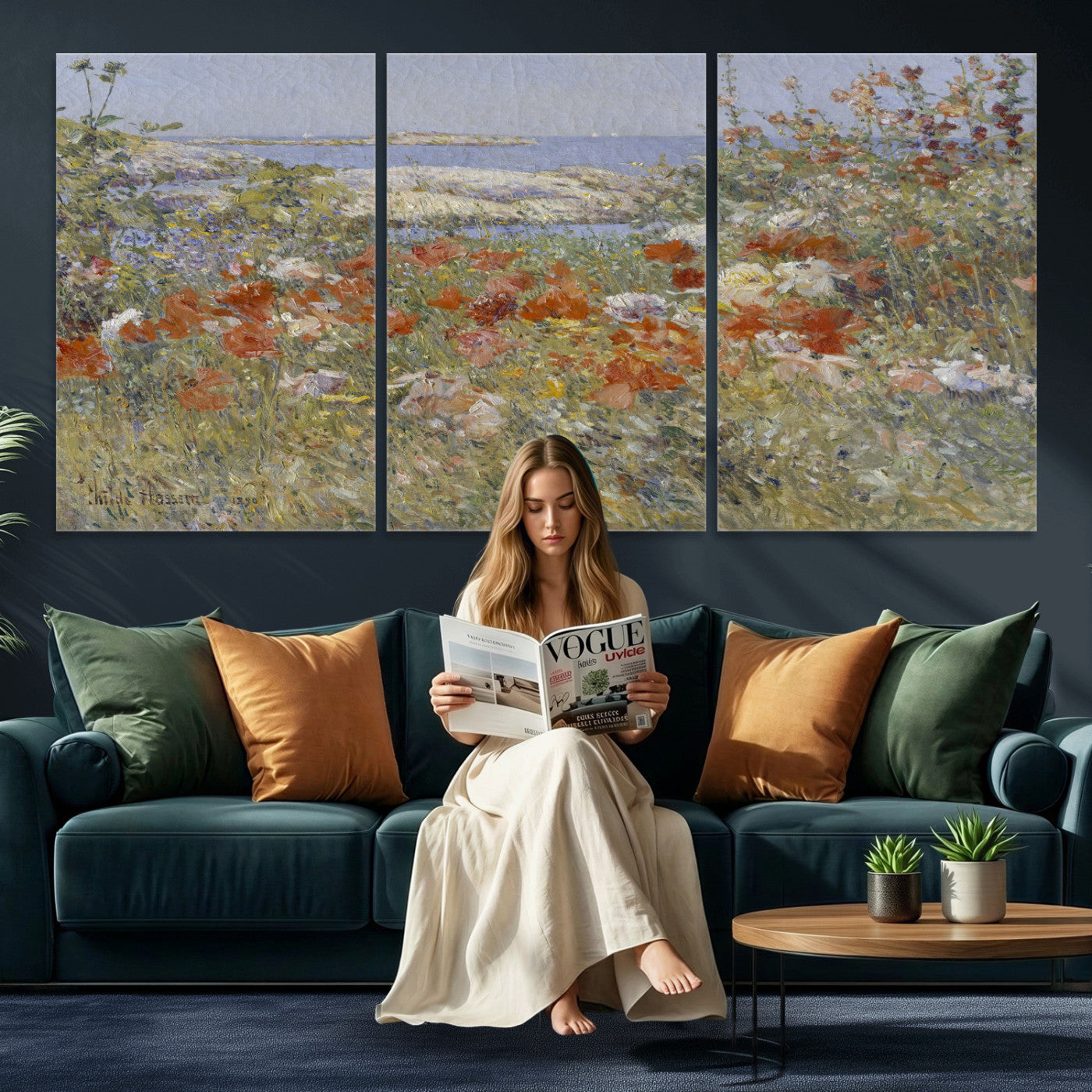 54770907-MGV-CV-36X24 - Childe Hassam Celia Thaxter Garden Canvas — 1890 American Impressionist Poppy Floral Print | Isles of Shoals Coastal Art | Classic Gift