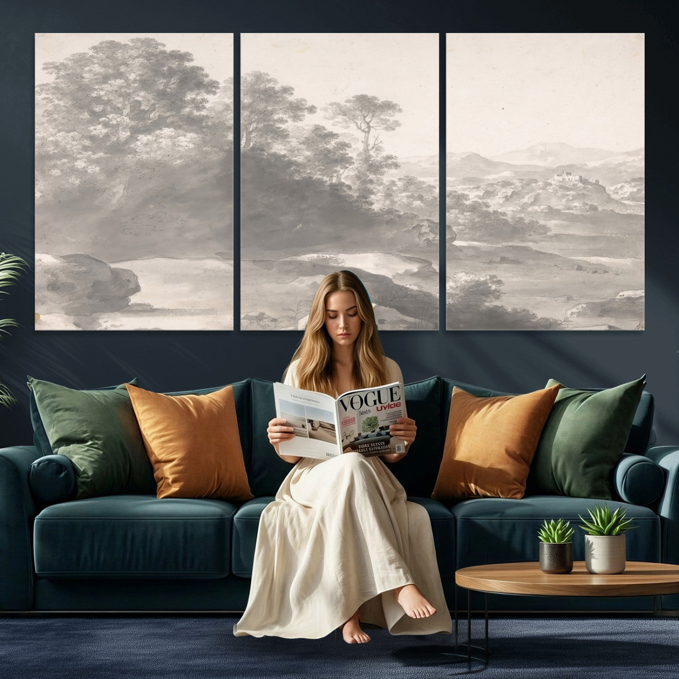 33041209-MGV-CV-36X24 - Van Poelenburch Landscape Canvas Wall Art — Dutch Golden Age Gray Wash Drawing Print | Baroque Italianate Nature Decor | Old Master Classic Gift