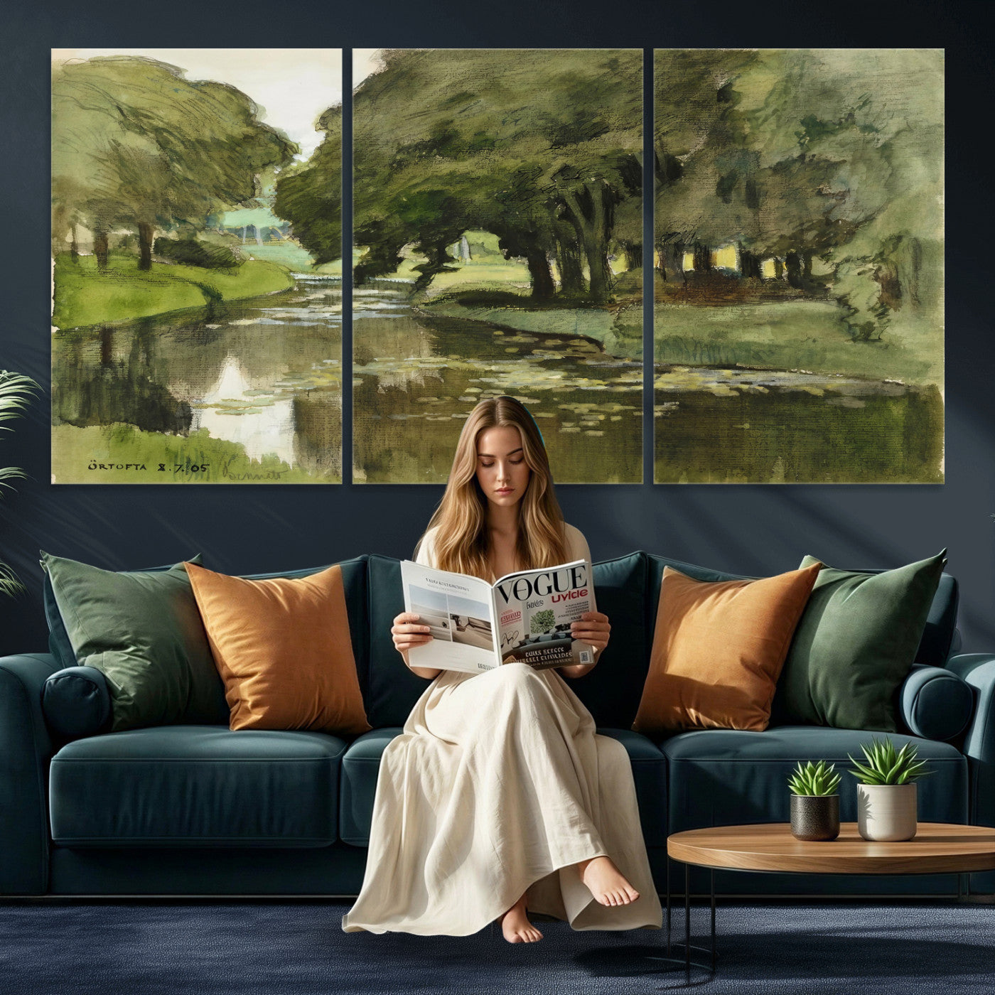 54446767-MGV-CV-36X24 - Anders Zorn Watercolor Canvas Print, Örtofta 1905 Swedish River Landscape, Impressionist Nature Art, Scandinavian Wall Decor, Plein Air Painting Print