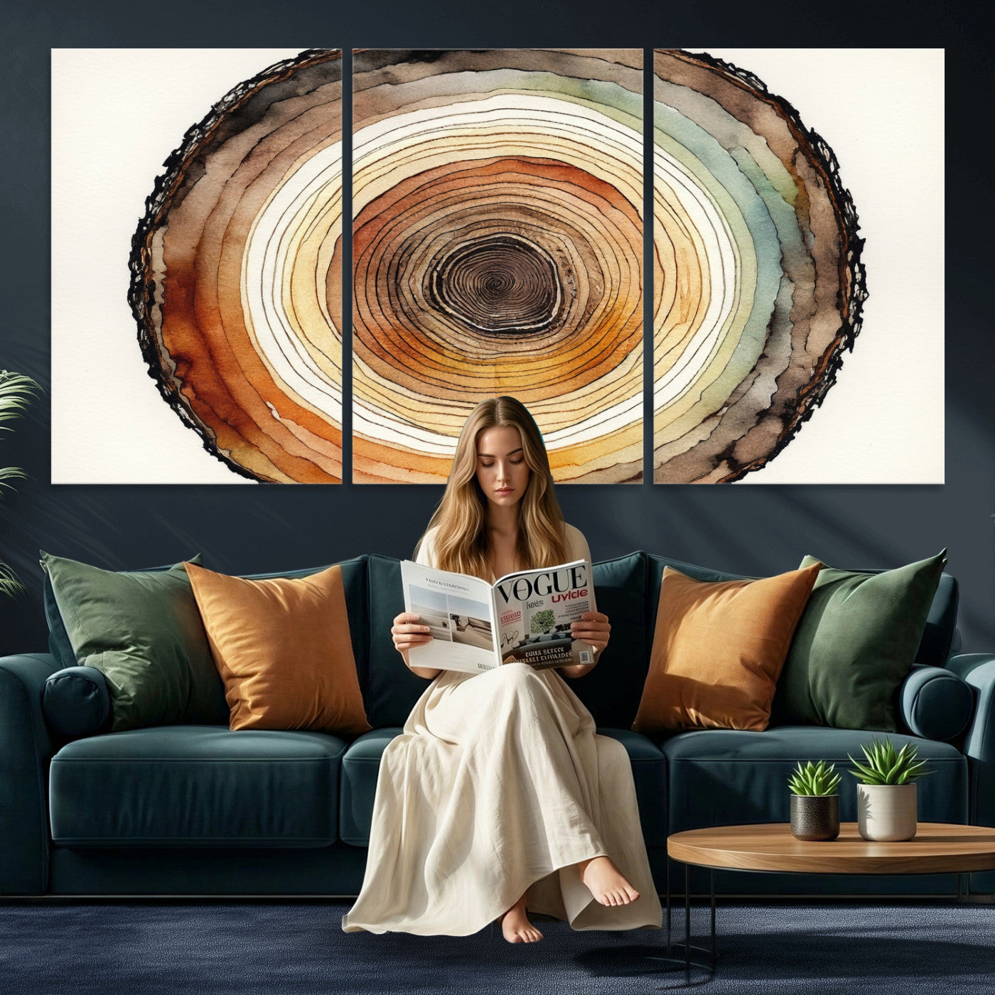 13719680-MGV-CV-36X24 - Natural Wood Slice Wall Art Canvas Print, Tree Ring Wall Art, Framed Abstract Nature Wall Decor, Earth Tone Statement Canvas Print