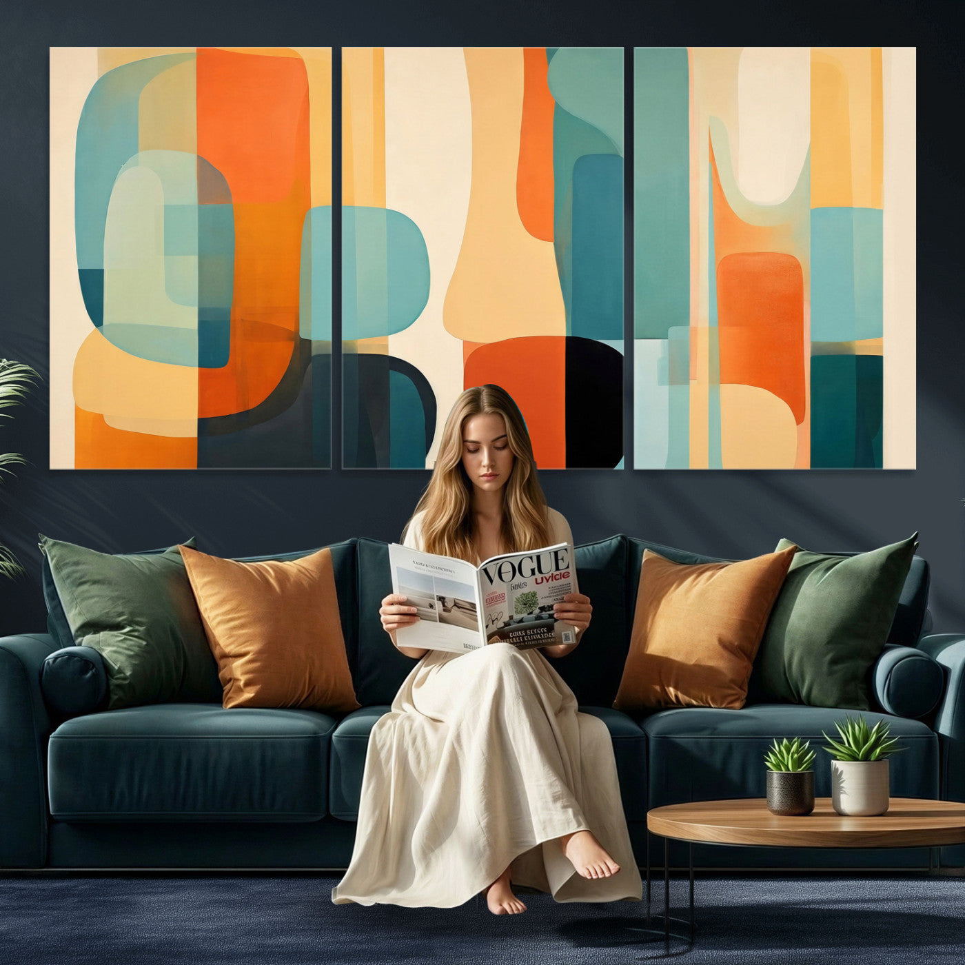 71488451-MGV-CV-60X30-3P - Abstract Geometric Wall Art Canvas Print, Mid Century Modern Wall Art, Abstract Wall Art Canvas Print for Living Room Bedroom Office