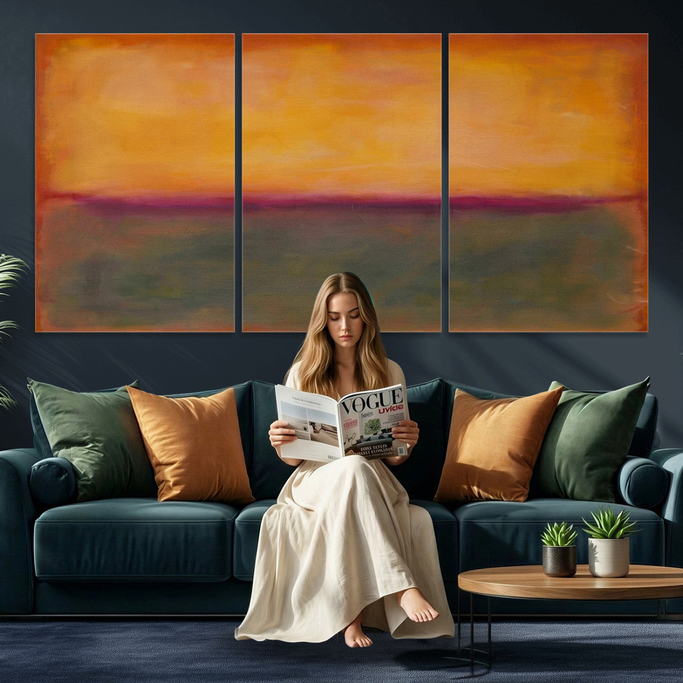 21628300-MGV-CV-36X24 - Abstract Color Field Wall Art Canvas Print, Framed Minimalist Horizon Artwork for Living Room Bedroom Office