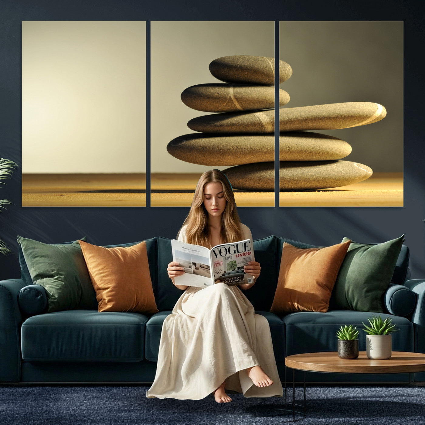 85424263-MGV-CV-36X24 - Zen Stone Wall Art Canvas Print, Balanced Rock Stack Framed Spa Artwork, Minimalist Meditation Decor for Living Room Bedroom Office Bathroom