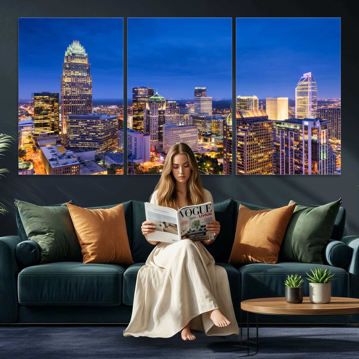 74382190-MGV-CV-36X24 - Charlotte Skyline Canvas Wall Art Print – North Carolina Cityscape Photography Print