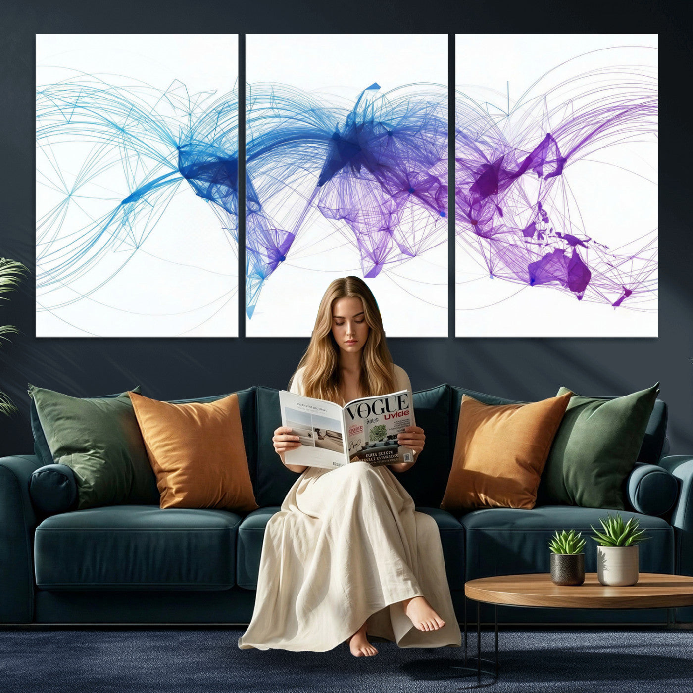 75155491-MGV-CV-48X32-3P - Global Flight Routes Map Canvas Wall Art, Worldwide Aviation Network Print, International Air Travel Wall Decor