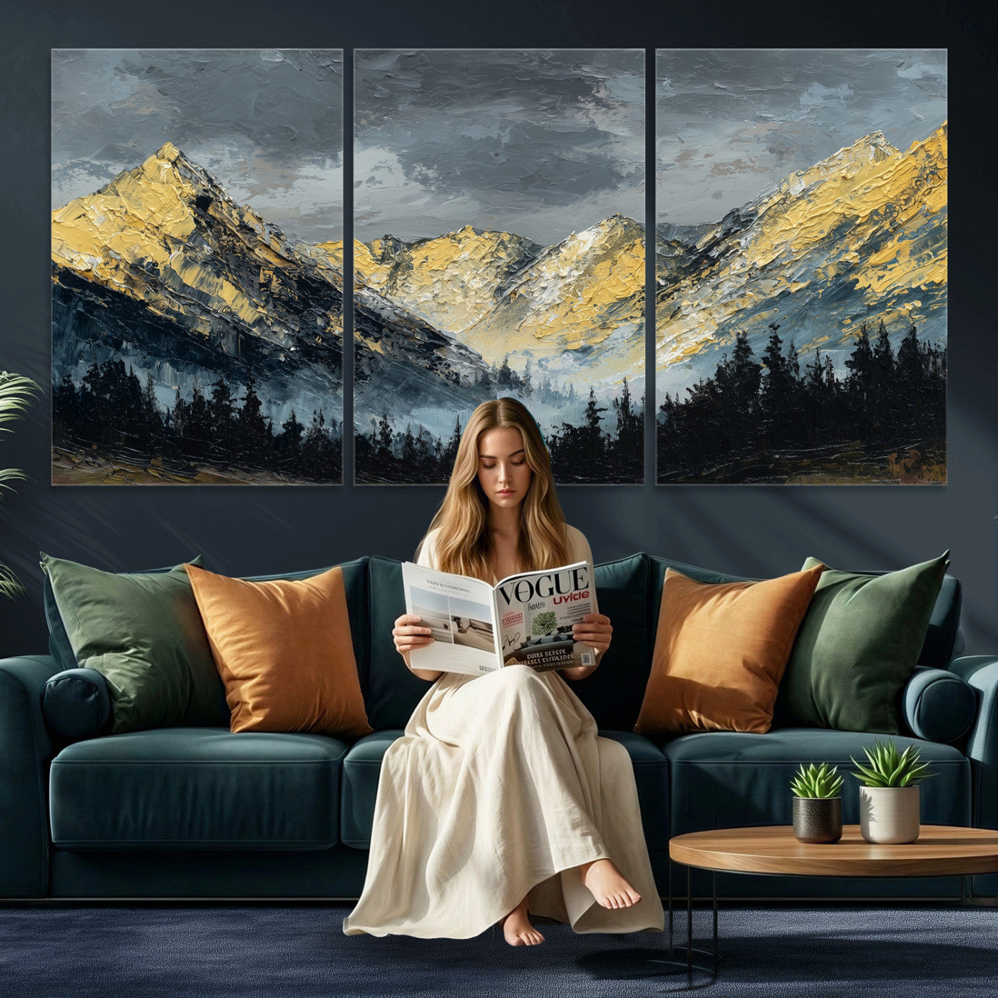 86912101-MGV-CV-48X32-3P - Abstract Mountain Wall Art Canvas Print Modern Landscape Painting Print