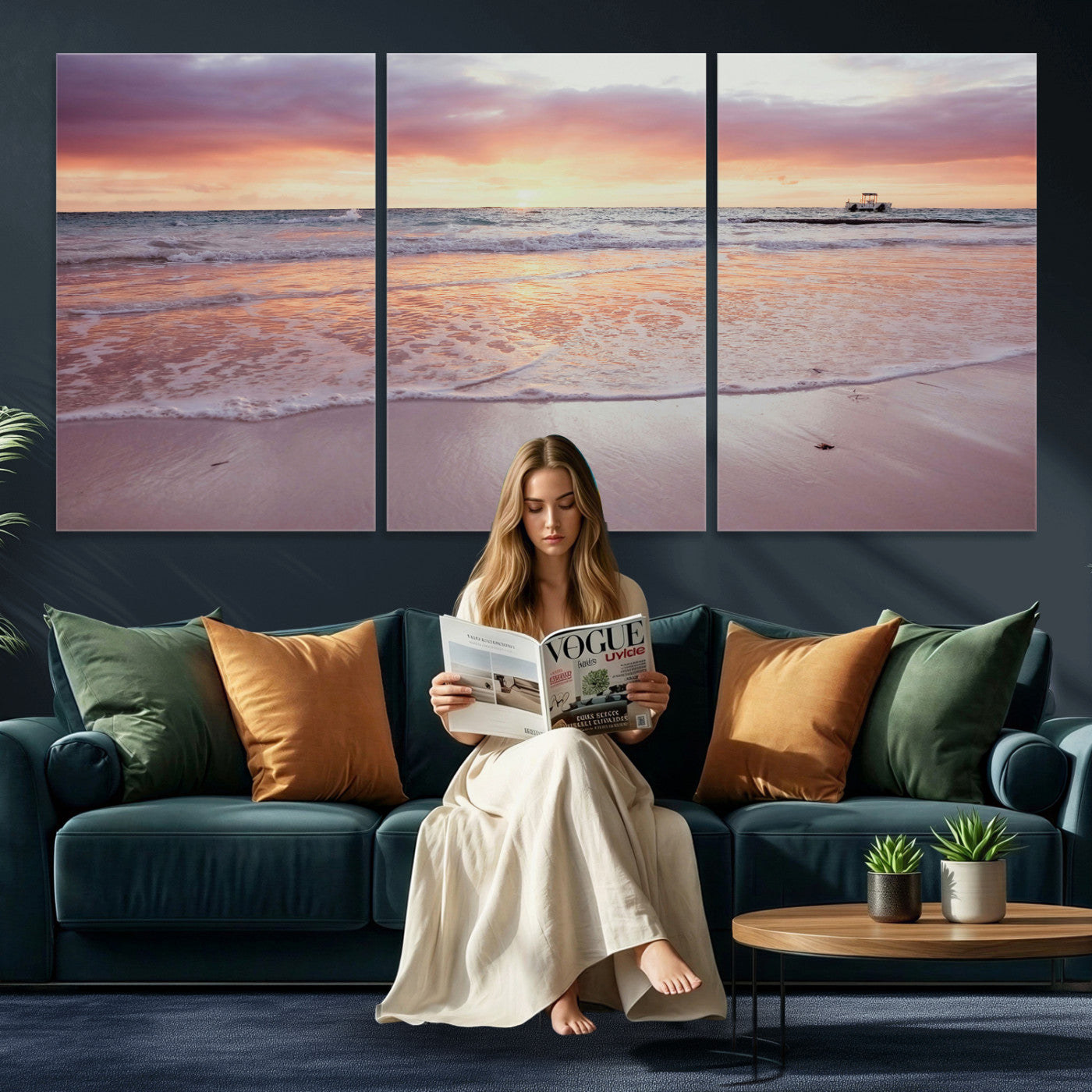 44765395-MGV-CV-36X24 - Beach Sunset Canvas Wall Art Print - Ocean Waves Landscape, Coastal Photography, Seascape Wall Decor, Ready to Hang