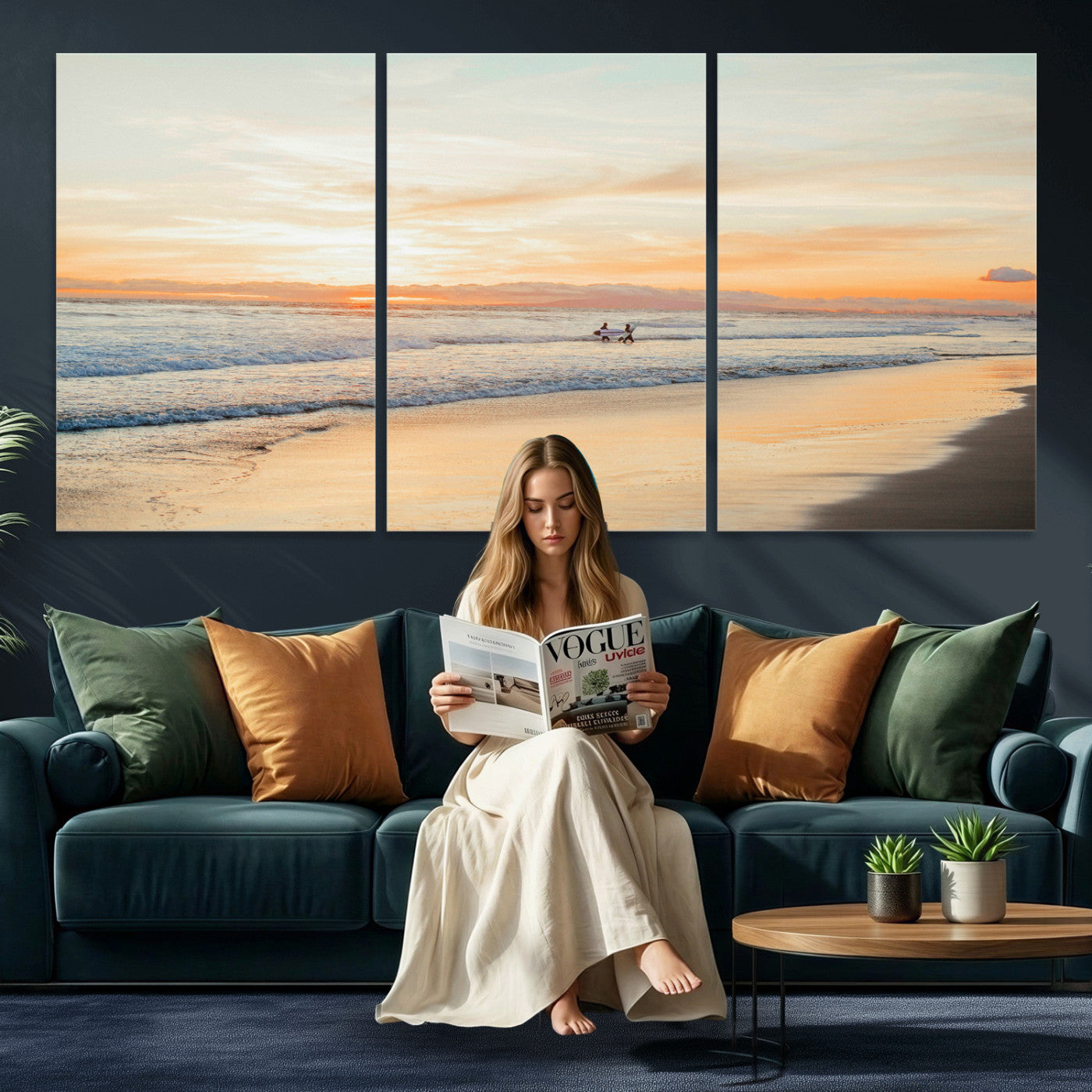 38131619-MGV-CV-36X24 - Beach Sunset Canvas Wall Art Print | Ocean Waves Landscape, Coastal Photography, Seascape Wall Decor, Ready to Hang