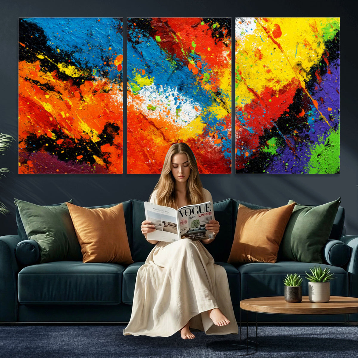 74888753-MGV-CV-36X24 - Vibrant Blue Abstract Canvas Wall Art Colorful Impasto Oil Painting Print