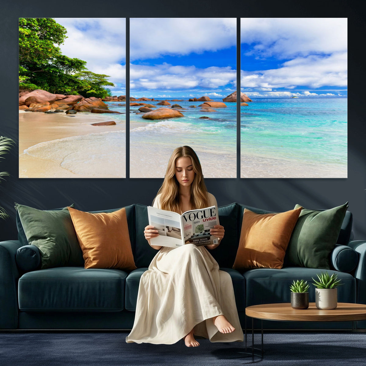 81980382-MGV-CV-36X24 - Seychelles Beach Canvas Wall Art - Anse Intendance Turquoise Ocean Print