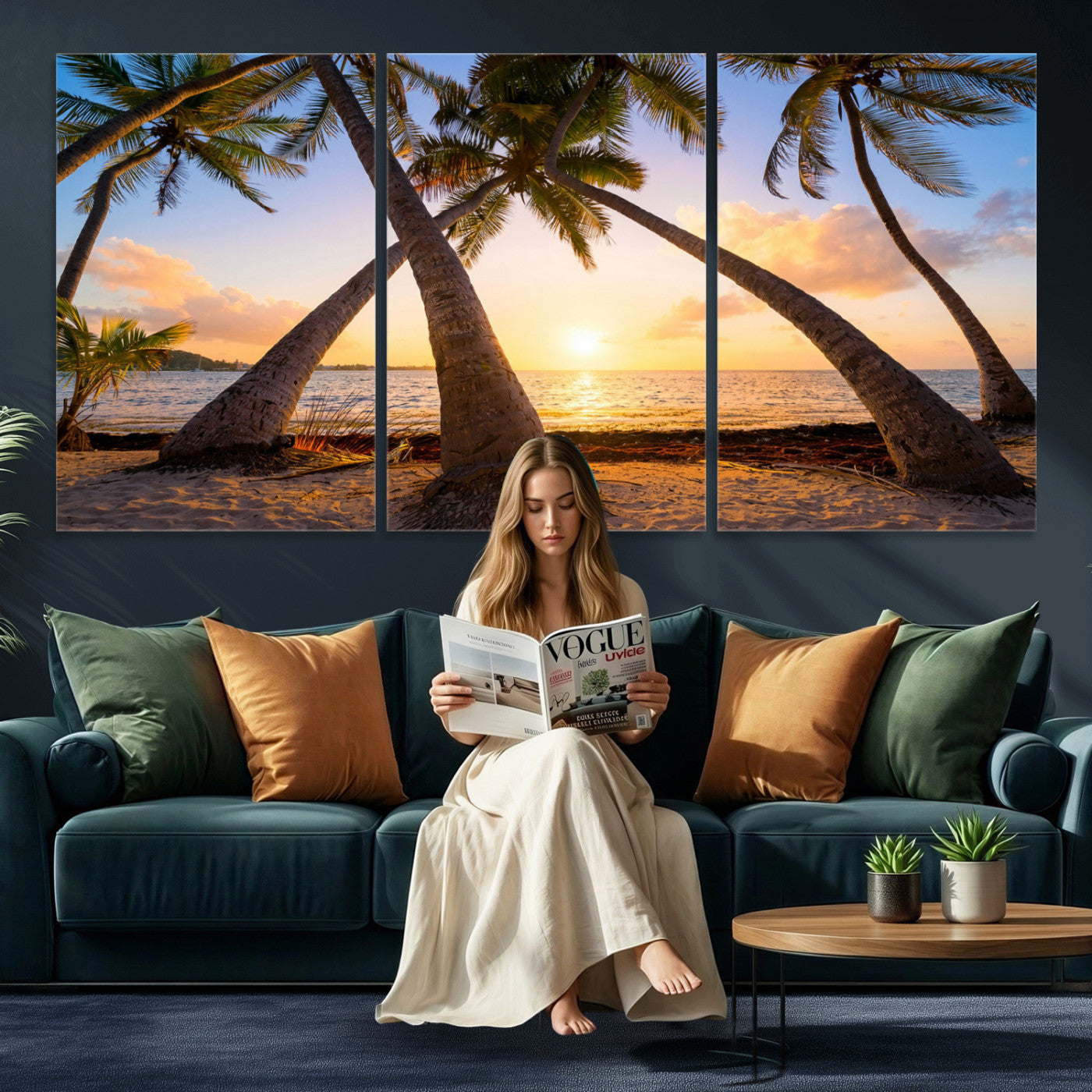 75123213-MGV-CV-36X24 - Tropical Island Coconut Palm Trees Sunset Wall Art Canvas Print - Turquoise Beach Print for Nautical Home Decor