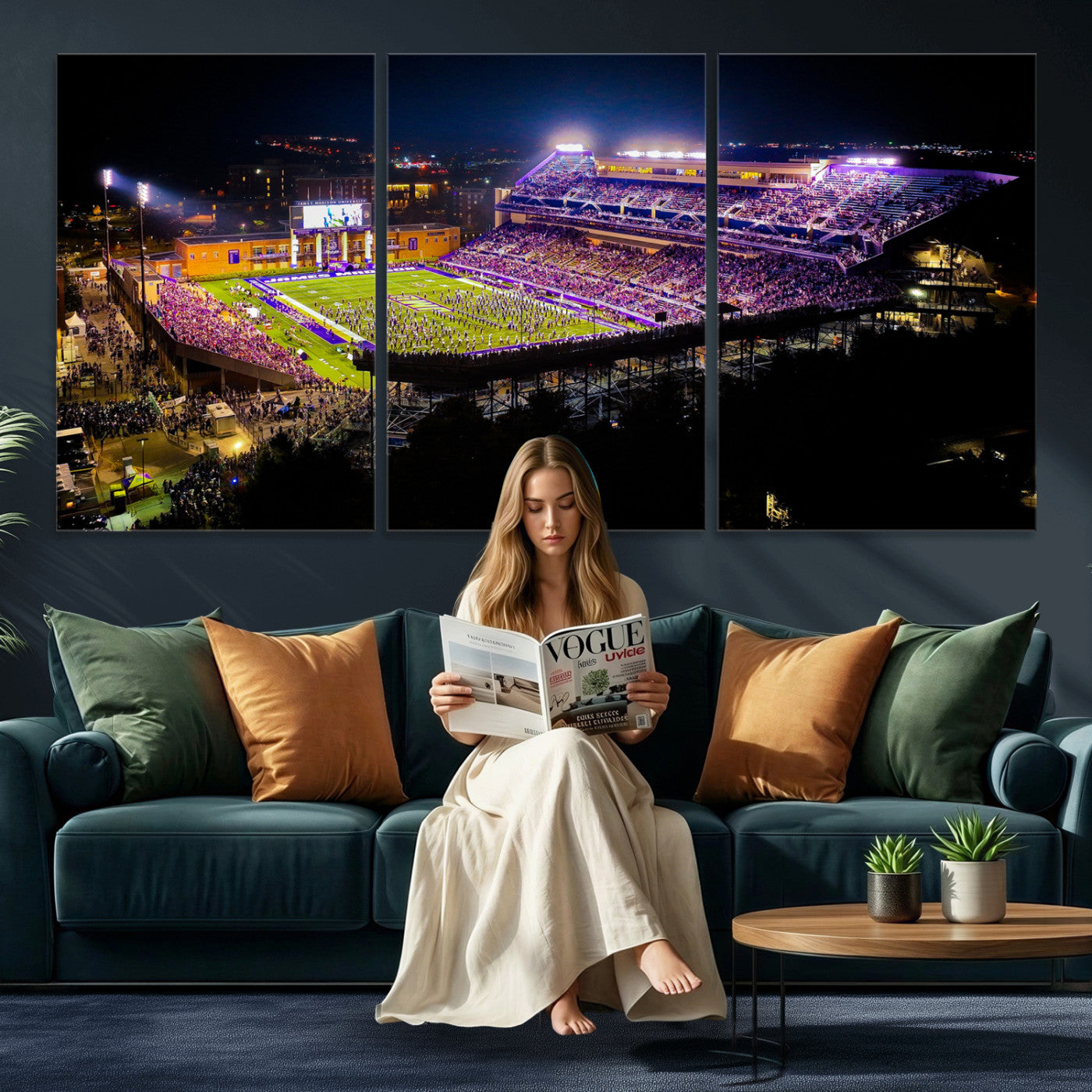400867JMU2-MGV-CV-36X24 - JMU Stadium Wall Art Canvas Print for Game Room Decor - James Madison University Stadium