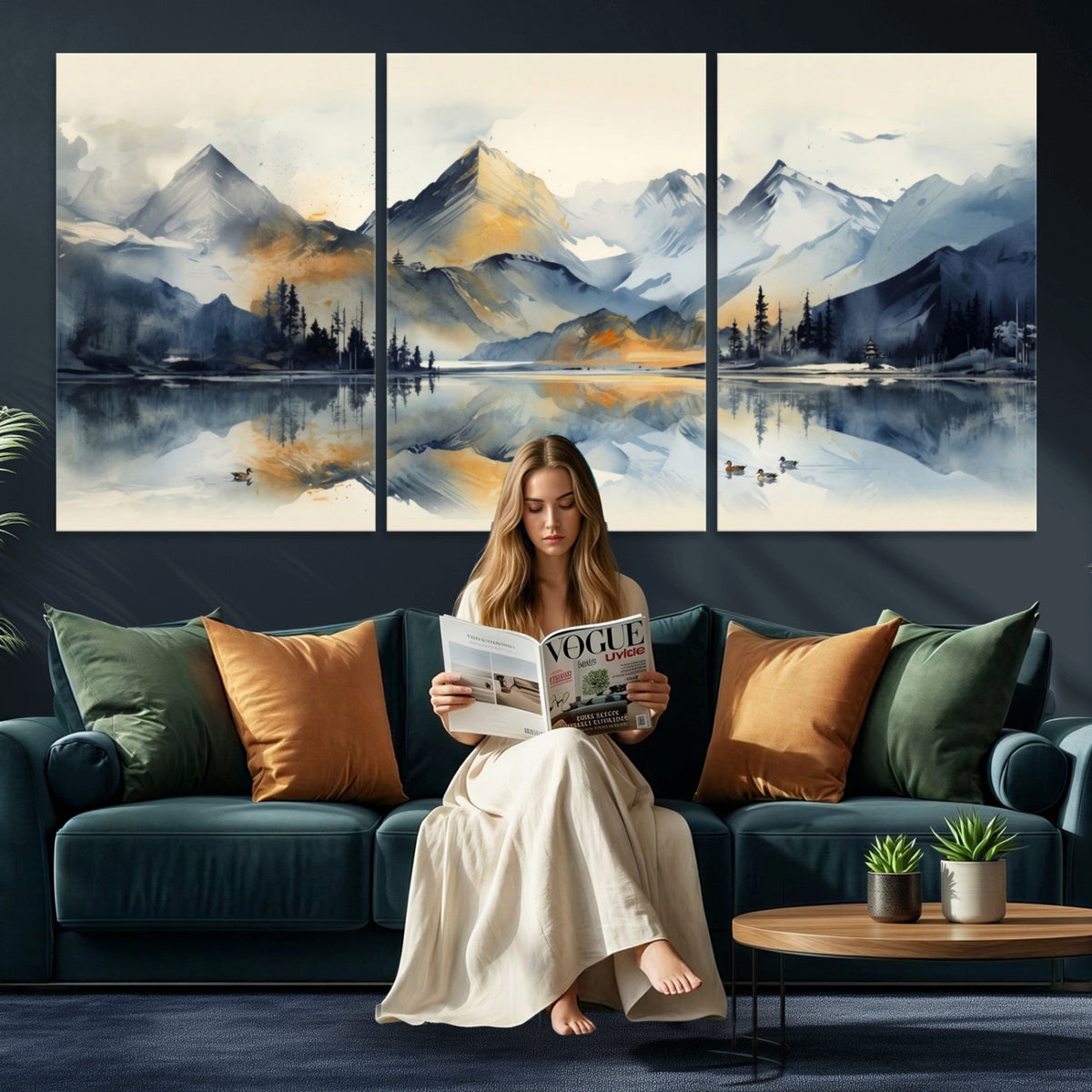 10196184T-MGV-CV-36X24 - Abstract Lake Mountain Wall Art Canvas Print