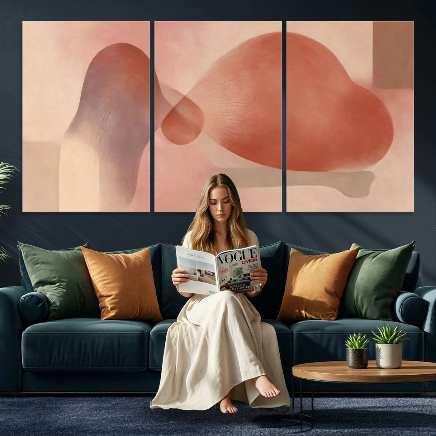85110643-MGV-CV-36X24 - Vinna Begin Calin Biomorphic Abstract Wall Art Canvas Print, Terracotta Pink Organic Shapes Art Painting Print