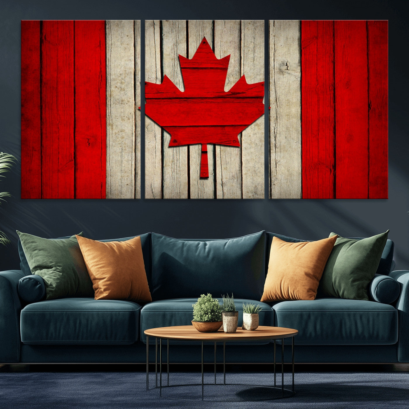 22674-MGV-CV-36X24-Rustic Canada Flag Wall Art – Framed Canadian Flag Canvas Print, Vintage Wood Texture Home or Office Decor