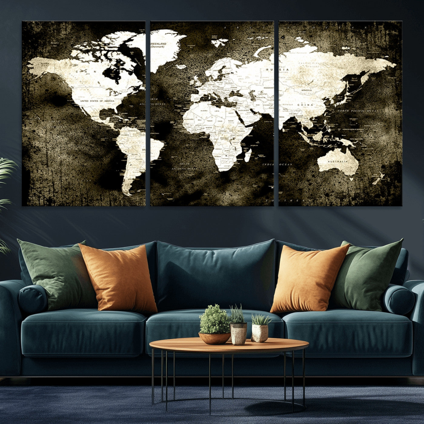 66737-MGV-CV-36X24-Vintage World Map Canvas Wall Art – Framed Push Pin Travel Map for Home and Office Decor, Rustic Wall Artwork for Travelers