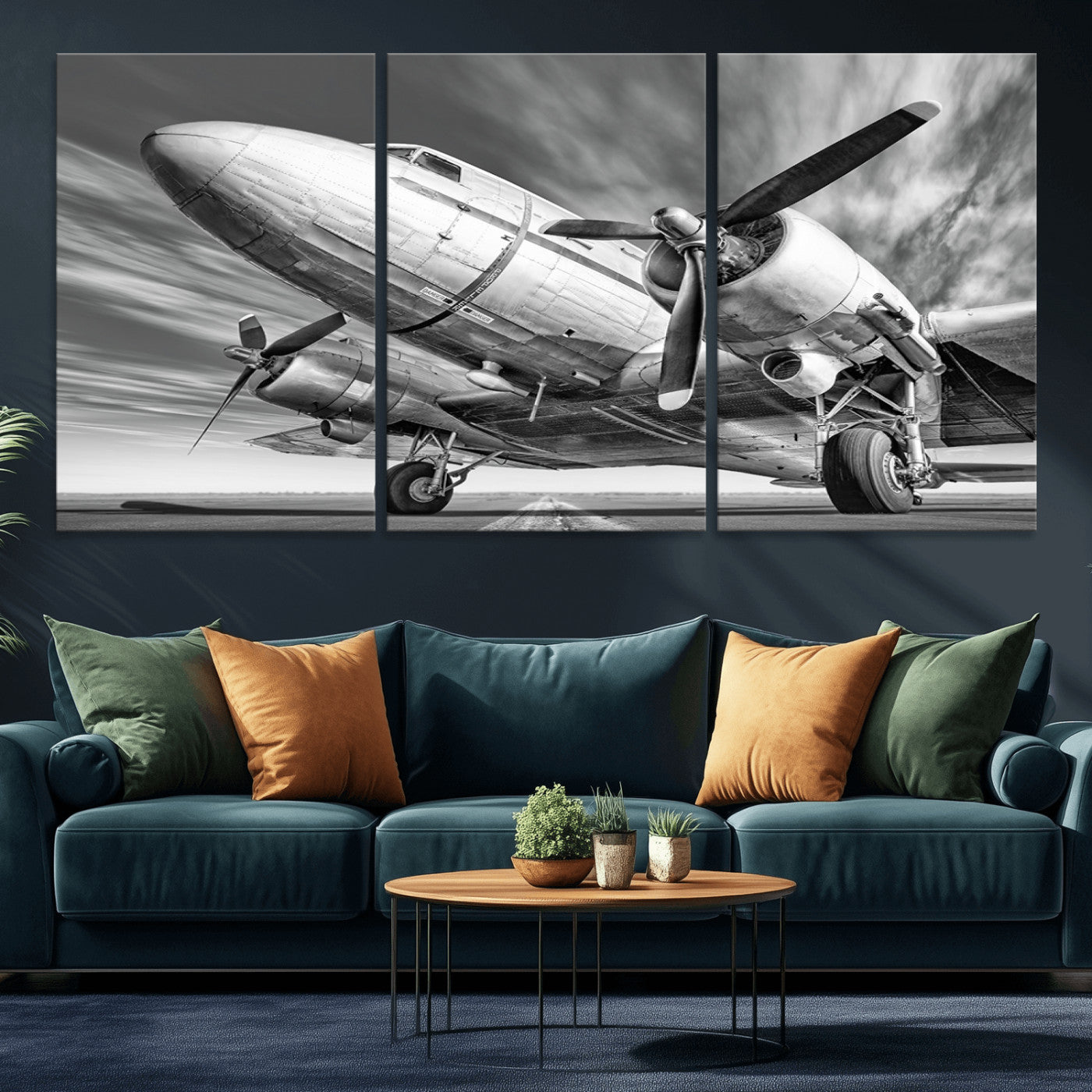 82744-MGV-CV-36X24-Vintage Airplane on Runway Canvas Print