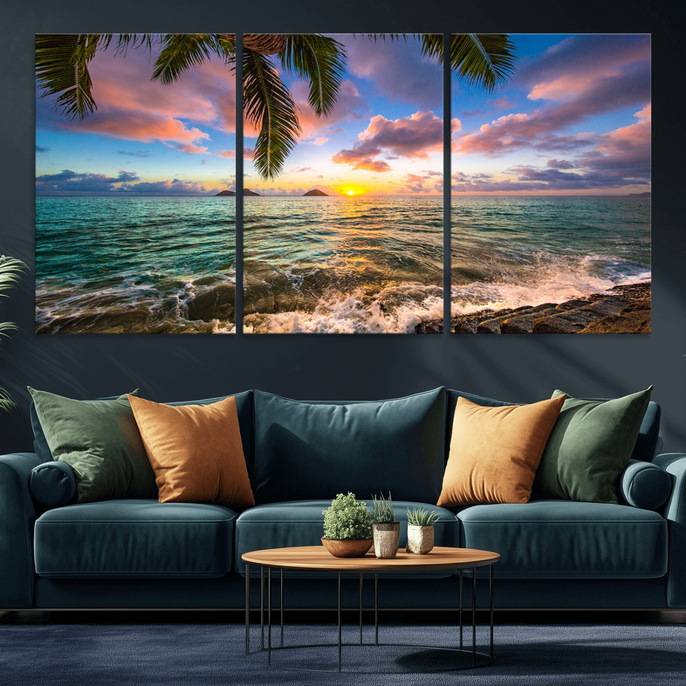 -Framed Tropical Sunset Art Canvas Print