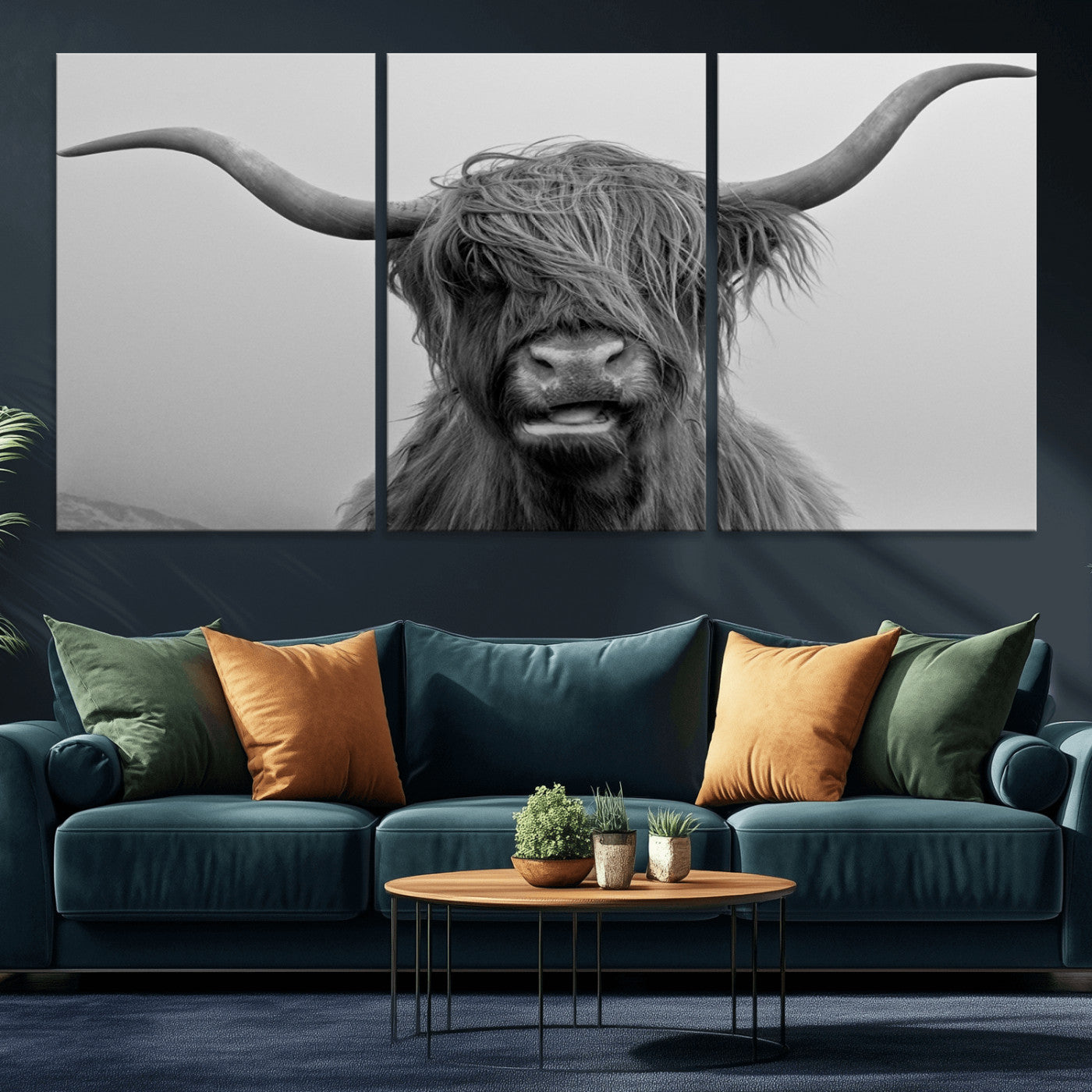 -Texas Cow Wall Art Canvas, Texas Longhorn Cattle Canvas Print
