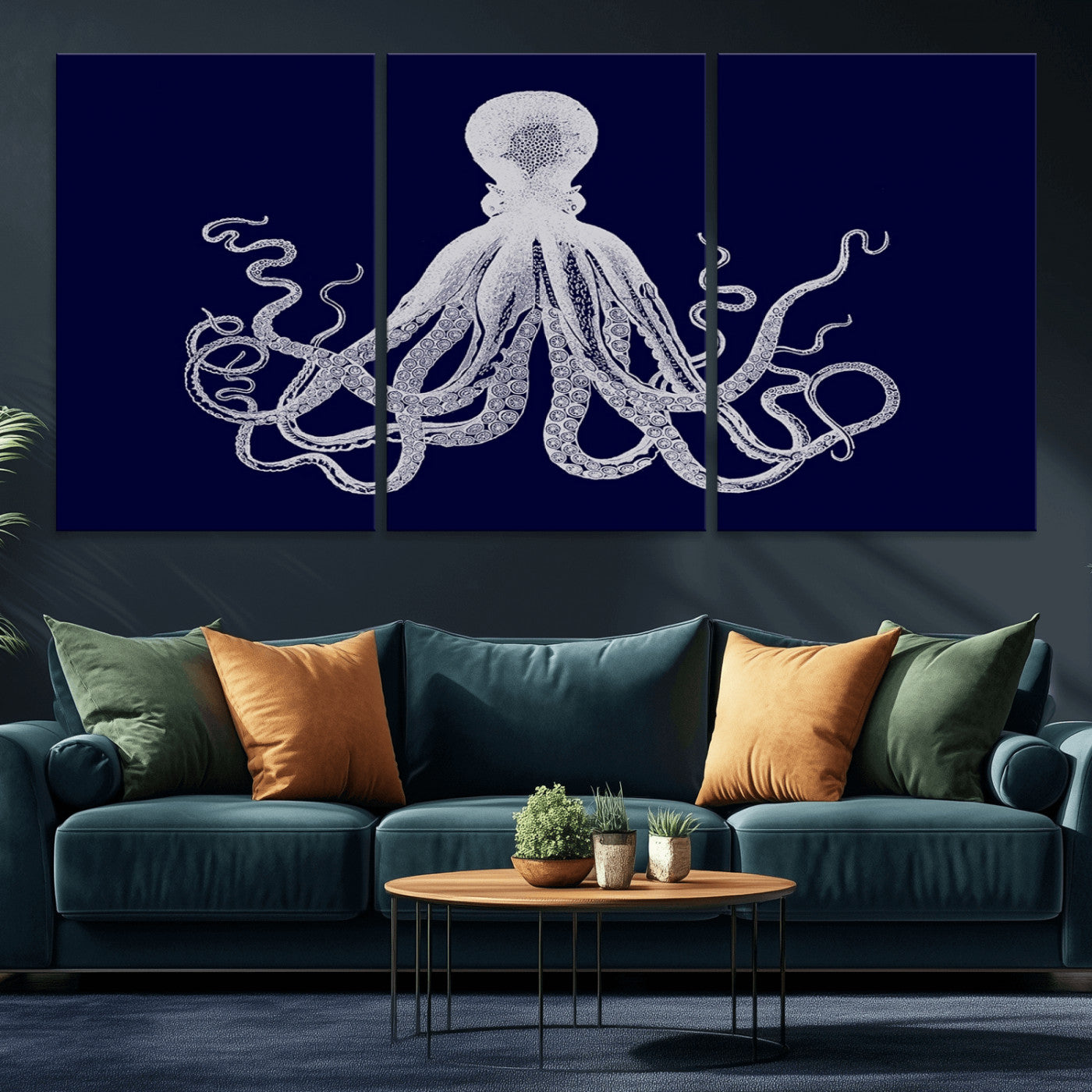 -Blue Octopus Wall Art Canvas Print