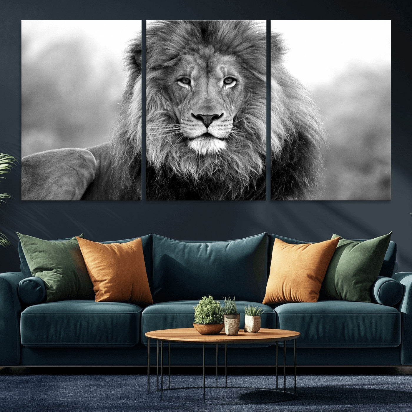 -Black and White Lion Canvas Wall Art – Animal Print Artwork for Home, Office, Living Room, Guest Room