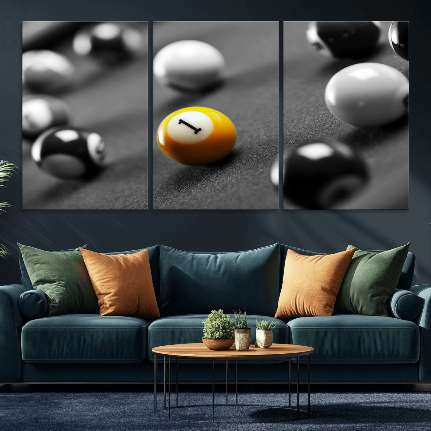 -Wall Art Pool Table and Balls Canvas Print