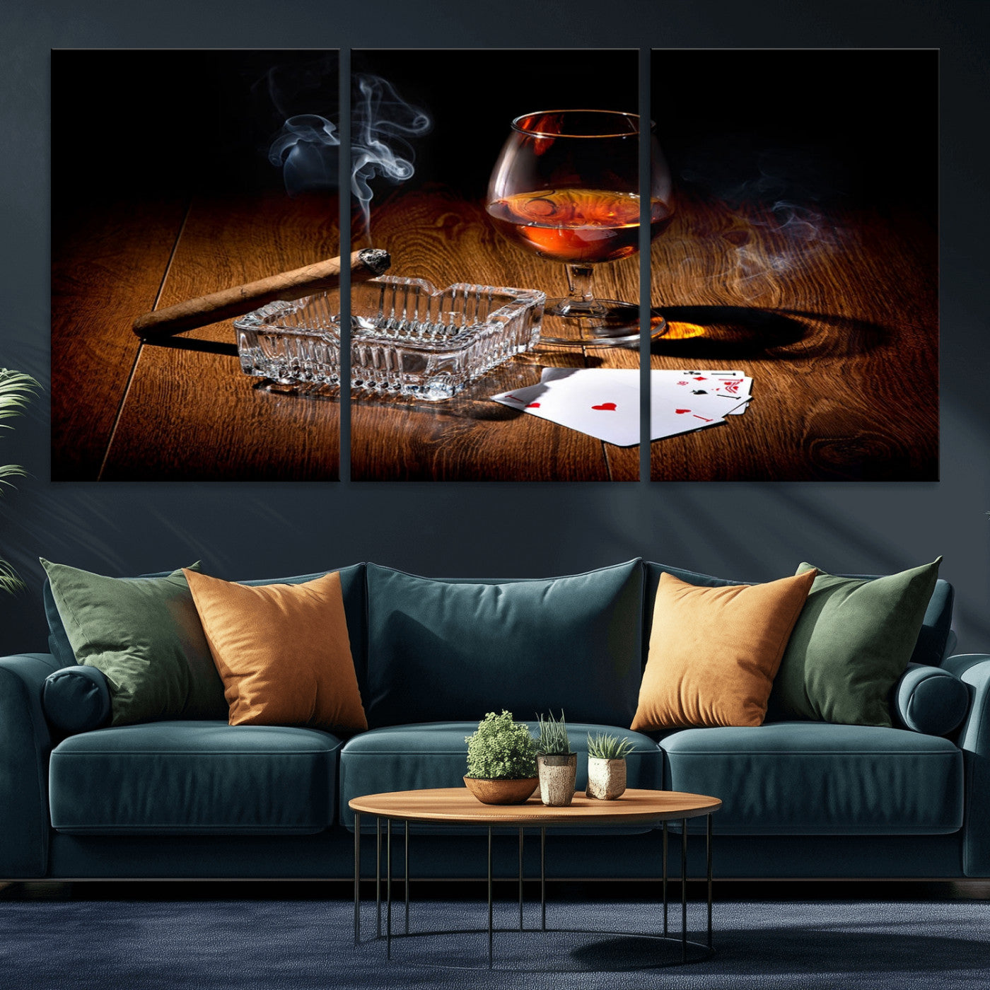 -Whiskey Cigar Wall Art Canvas Print Kitchen Wall