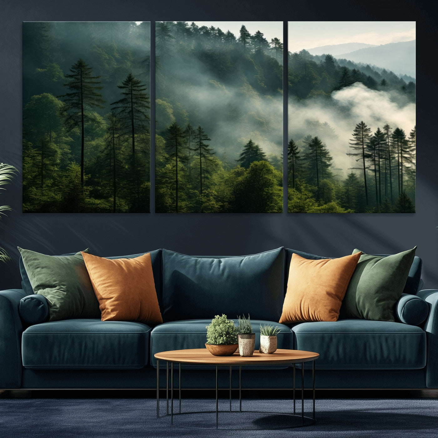 -Misty Forest Wall Art Premium Canvas Print a Foggy and Serene Atmosphere