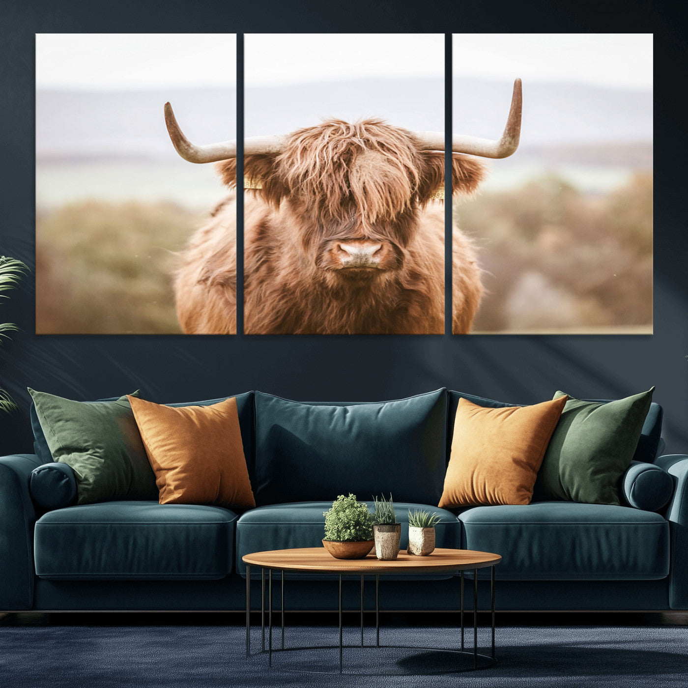 -Scottish Serene Highland Cow Canvas Wall Art – Serene Highland Cow in Natural Pastel Tones – Ready