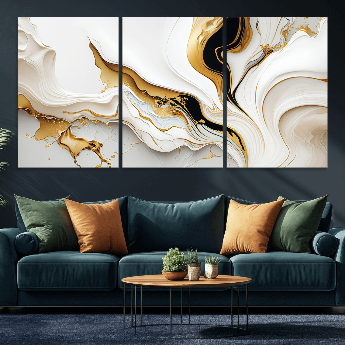 98637-MGV-CV-36X24-Gold Waves on Pure White Canvas – Gold Abstract Art for Modern Interiors | Wall Art Canvas, Framed &