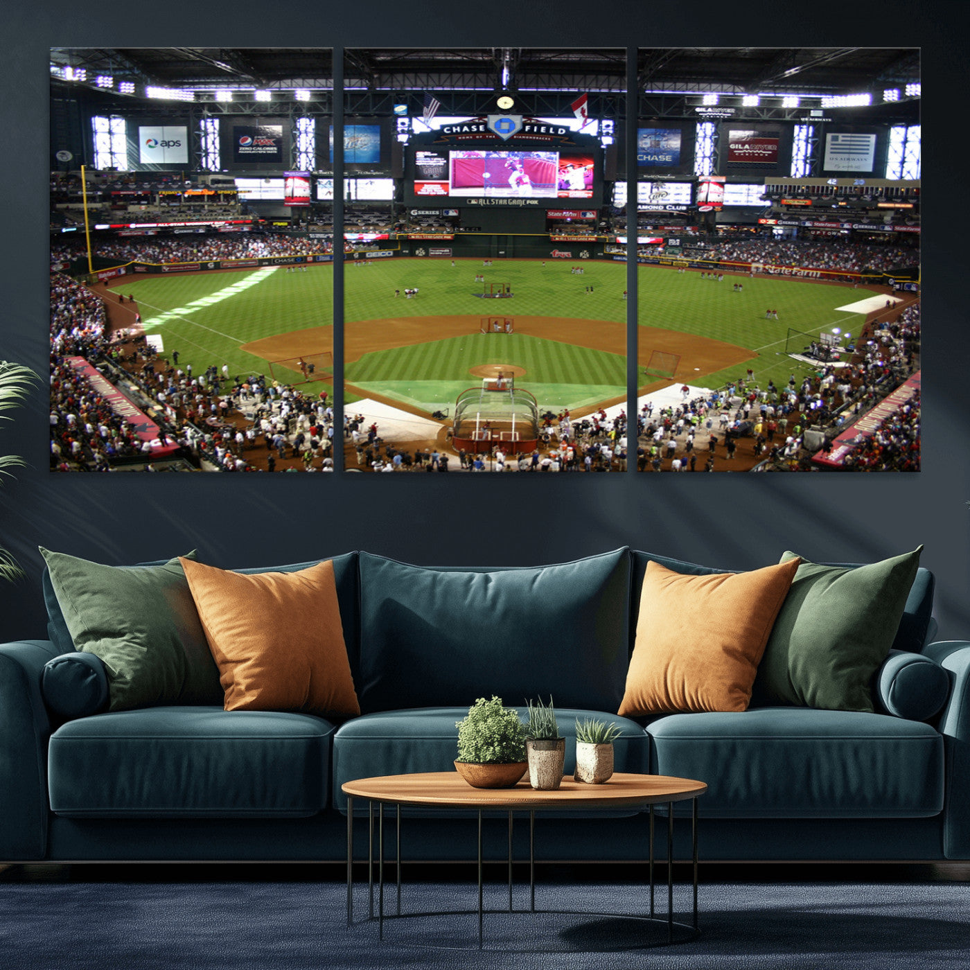 91630-MGV-CV-36X24-Arizona Diamondbacks Baseball Team Print - Phoenix Chase Field Baseball Stadium Wall Art Canvas