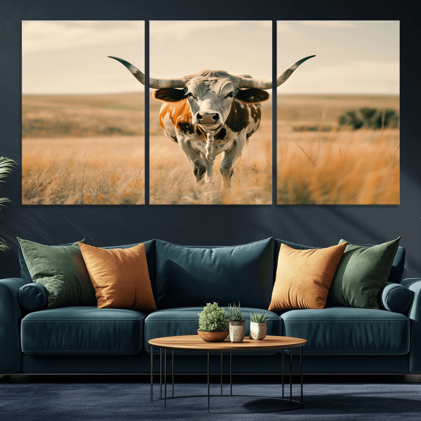 16580-MGV-CV-36X24-Texas Cow Longhorn Wall Art Canvas Print for Farm House Wall Decor, Farmhouse Cow Print Canvas Wall