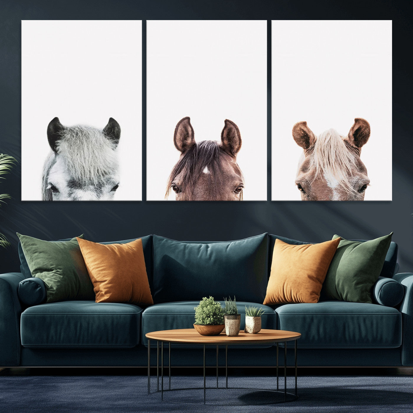 -Horse Wall Art - Minimalist Horse Triptych Wall Art – Modern 3-Panel Giclée Canvas Featuring Horse