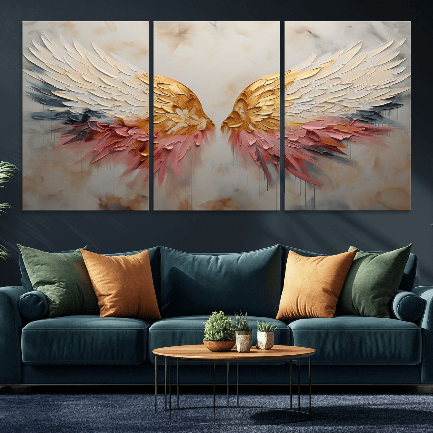10697-MGV-CV-36X24-Golden Angel Wings Wall Art Canvas Print – Stunning Abstract Winged Art for Elegant Home Decor –