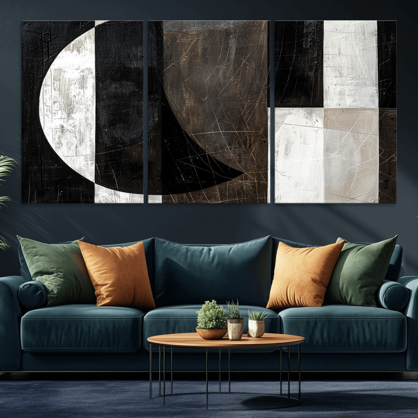 47880-MGV-CV-60X30-3P - Abstract Modern Wabi Sabi Wall Art Canvas Print Set – Minimalist Mid-Century Contemporary Artwork for Home, Office