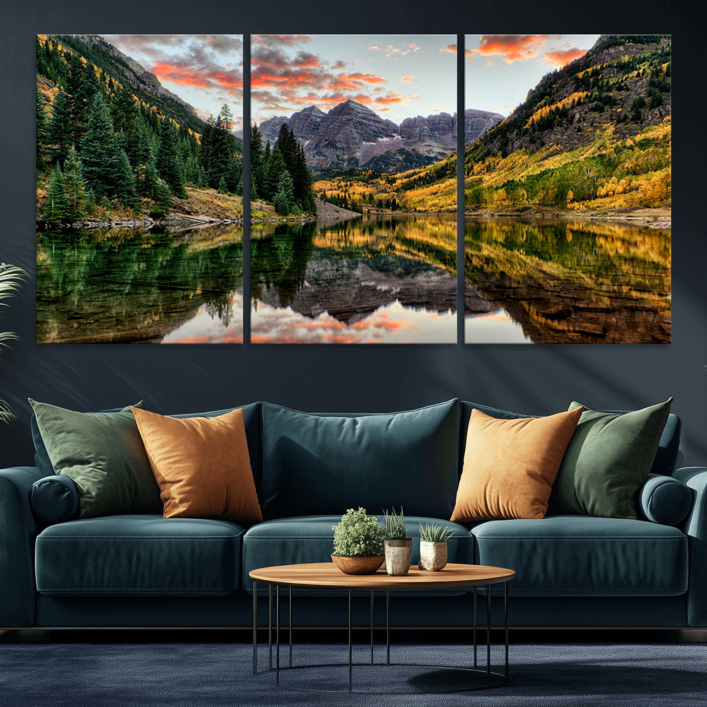 14376-MGV-CV-36X24-Maroon Bells Wall Art - Scenic Canvas Print of Maroon Bells in Autumn for Elegant Home or Office