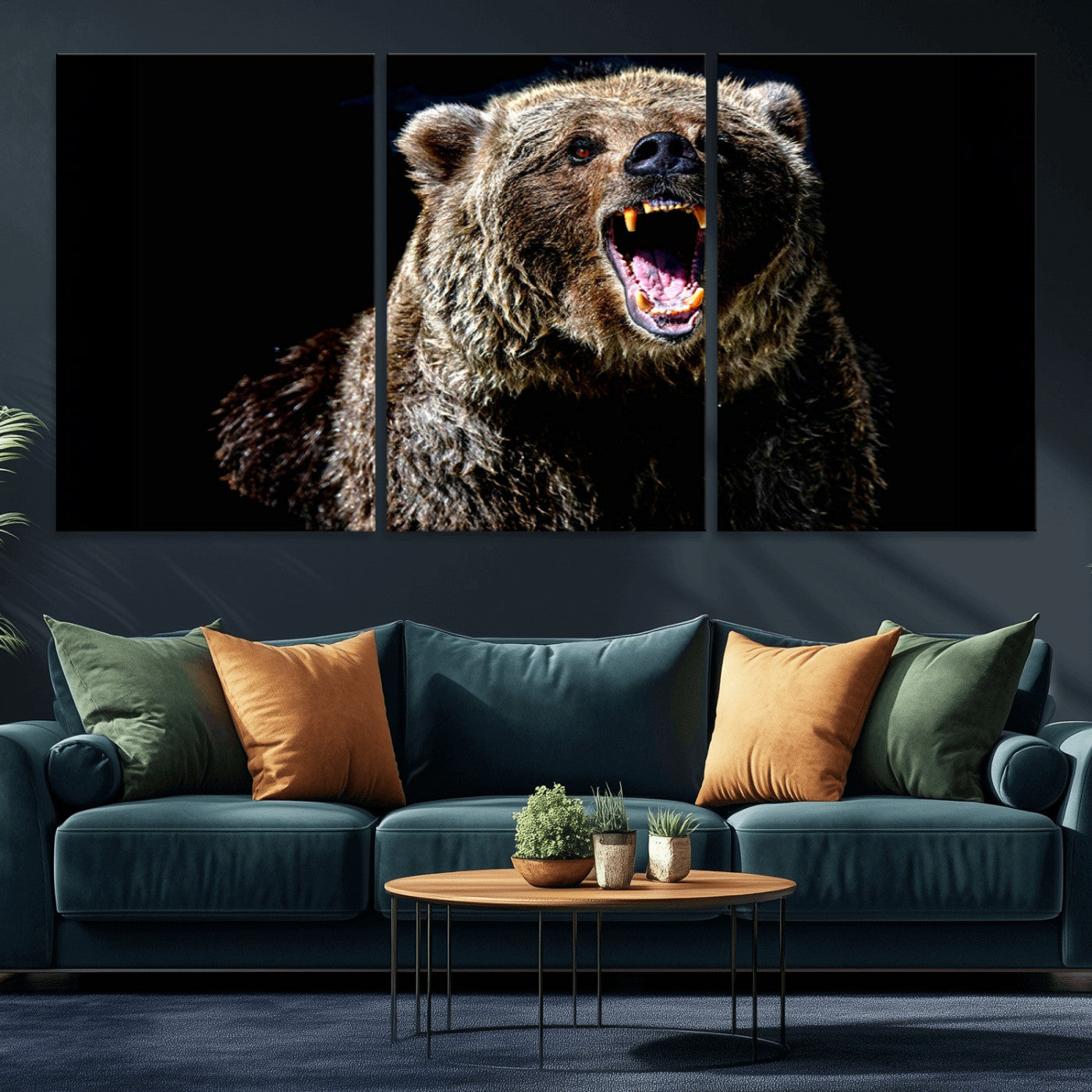 17625-MGV-CV-36X24-Grizzly Bear Canvas Print | Wildlife Wall Art for Cabin Decor | Ready to Hang Framed