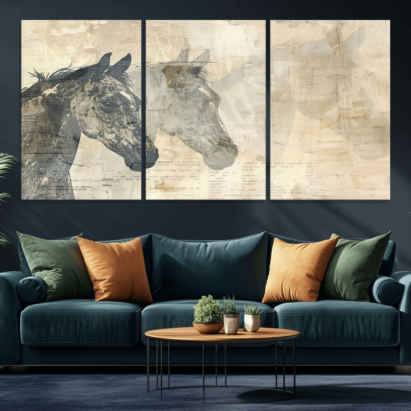 -Abstract Horse Canvas Print | Modern Farmhouse Wall Art | Ready to Hang Framed