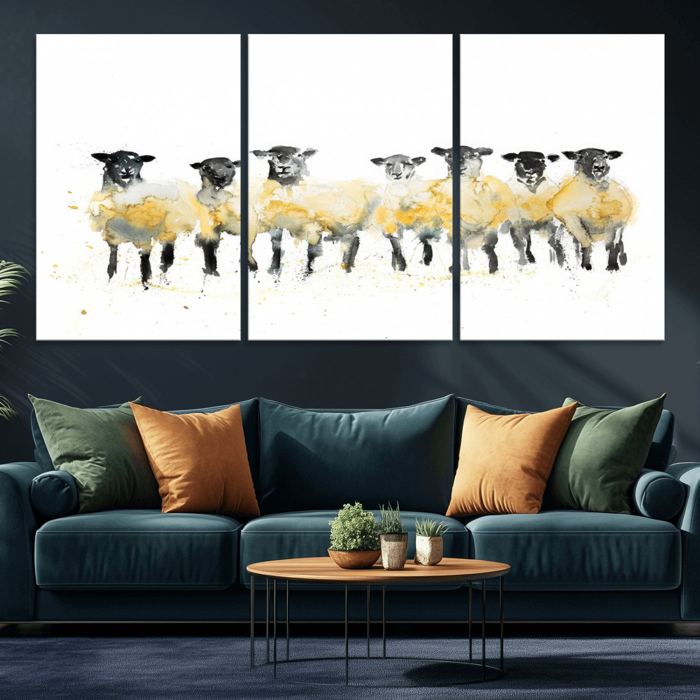 -Farmhouse Wall Art Sheep Print | Ready to Hang Framed Canvas | Rustic Barn Decor