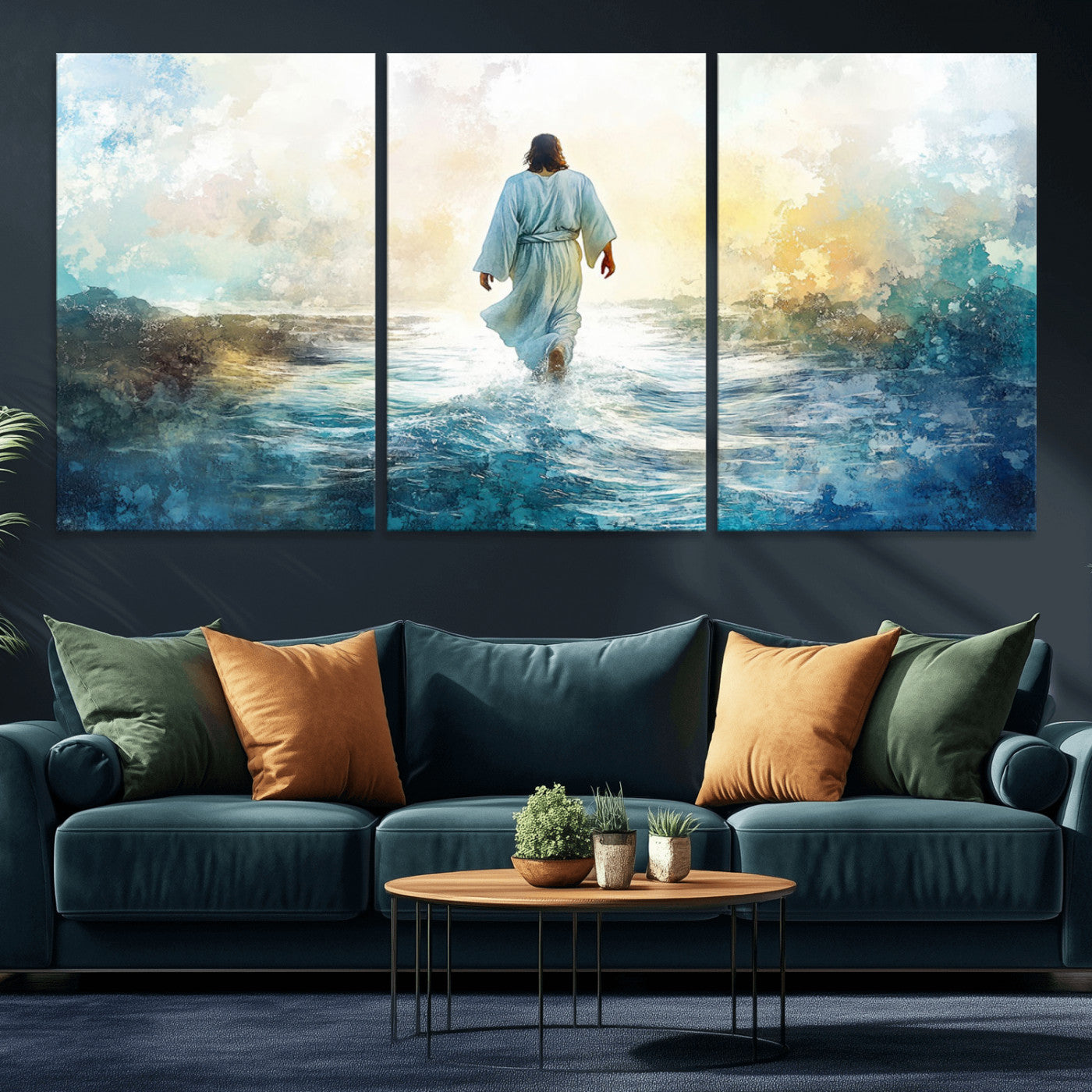 -Watercolor Jesus Walking on Water Canvas Print, Christian Wall Art, Jesus Christ Walking