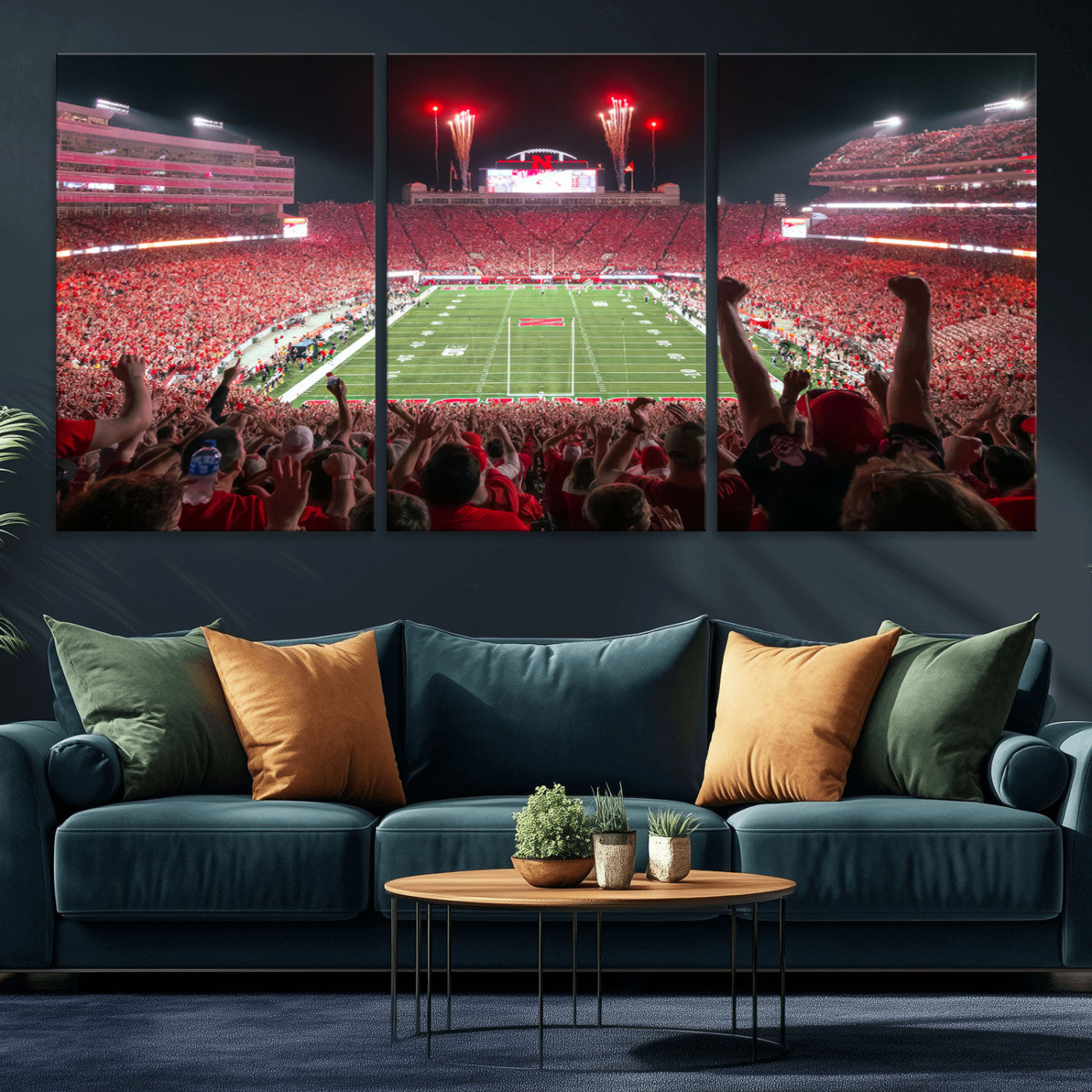 43351-MGV-CV-36X24-University of Nebraska Cornhuskers Football Team Print - Lincoln Memorial Stadium Wall Art Canvas